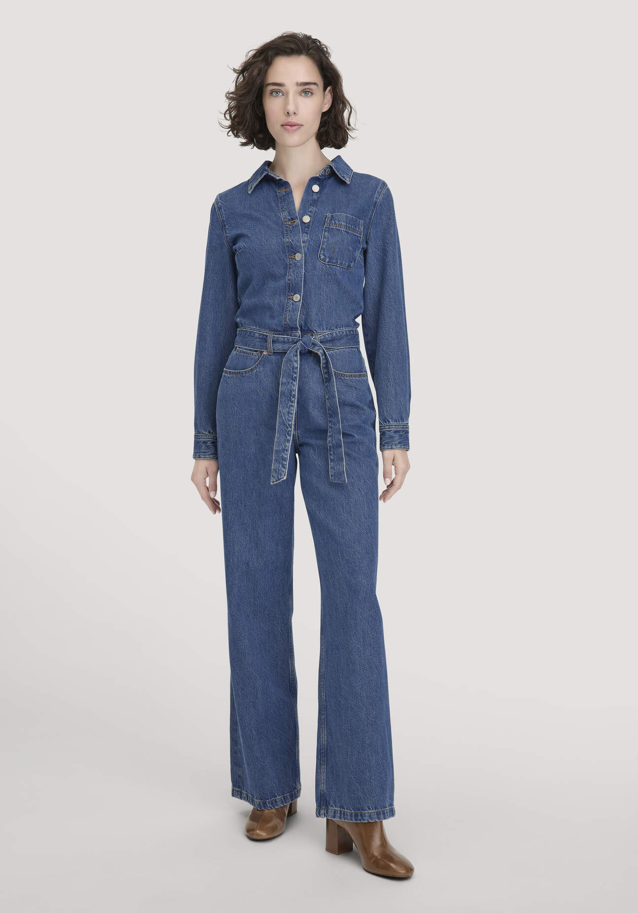 hessnatur Damen Jeans Overall Wide Leg aus Bio-Baumwolle mit TENCEL™ Lyocell - blau Größe 42