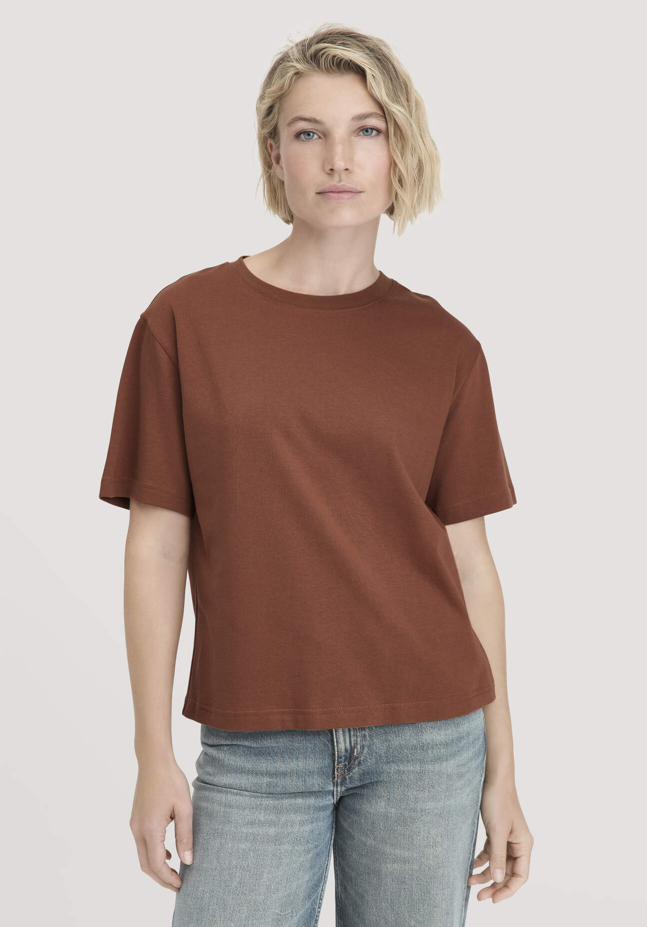 hessnatur Damen Heavy Jersey T-Shirt Oversize aus Bio-Baumwolle - braun Größe 48
