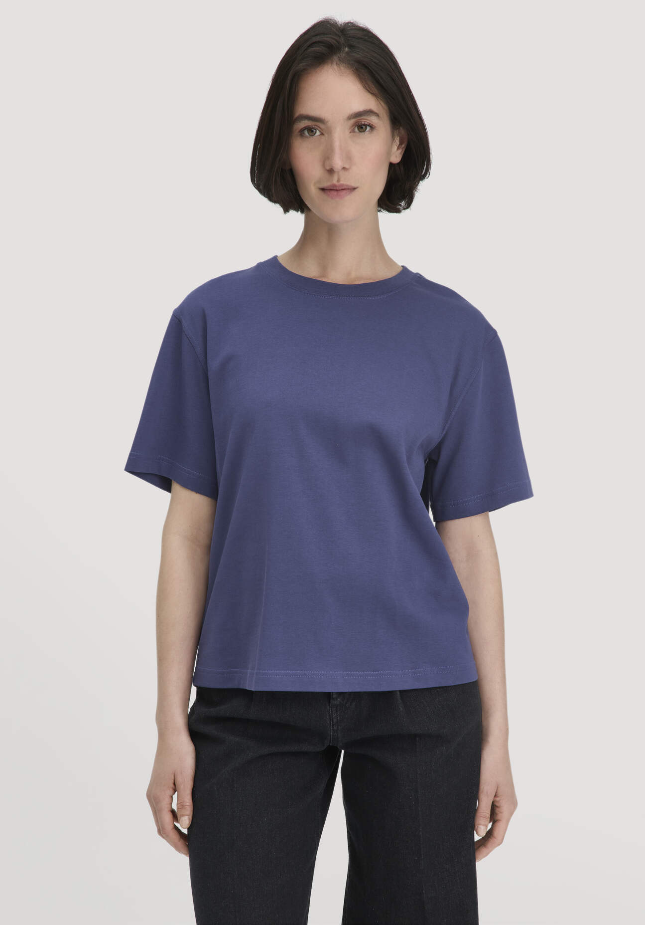hessnatur Damen Heavy Jersey T-Shirt Oversize aus Bio-Baumwolle - blau Größe 34