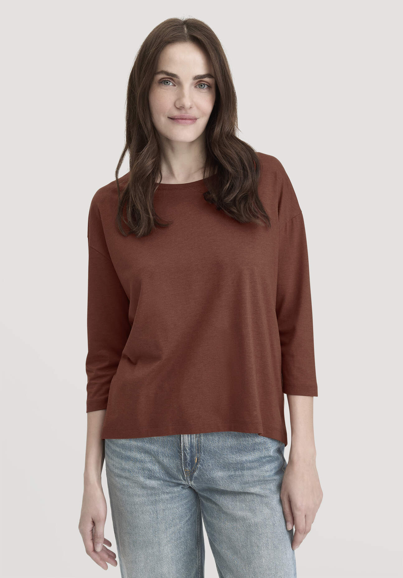 Thumbnail - hessnatur Damen Longsleeve Oversize aus TENCEL™ Lyocell mit Bio-Baumwolle - braun - Größe S