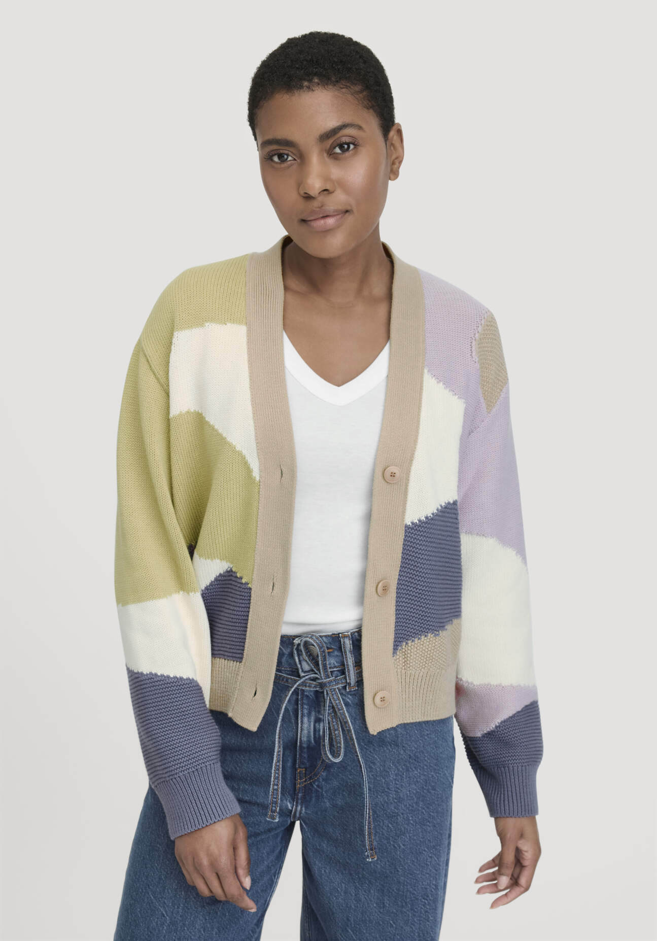 hessnatur Damen Strick Jacke Relaxed aus Bio-Baumwolle - beige Größe XXL