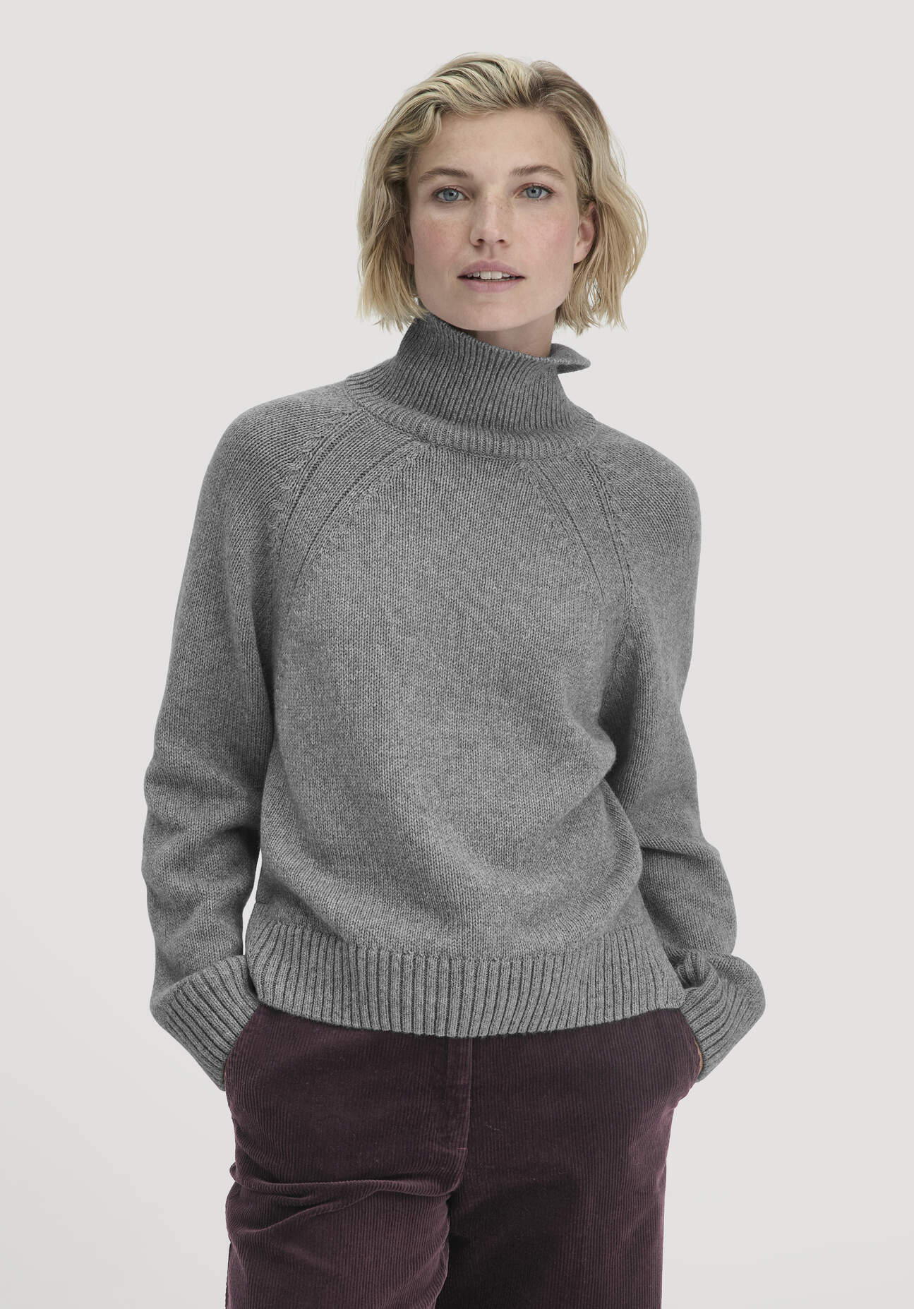 hessnatur Damen Strick Pullover Relaxed aus Bio-Merinowolle mit Bio-Baumwolle - grau Größe S