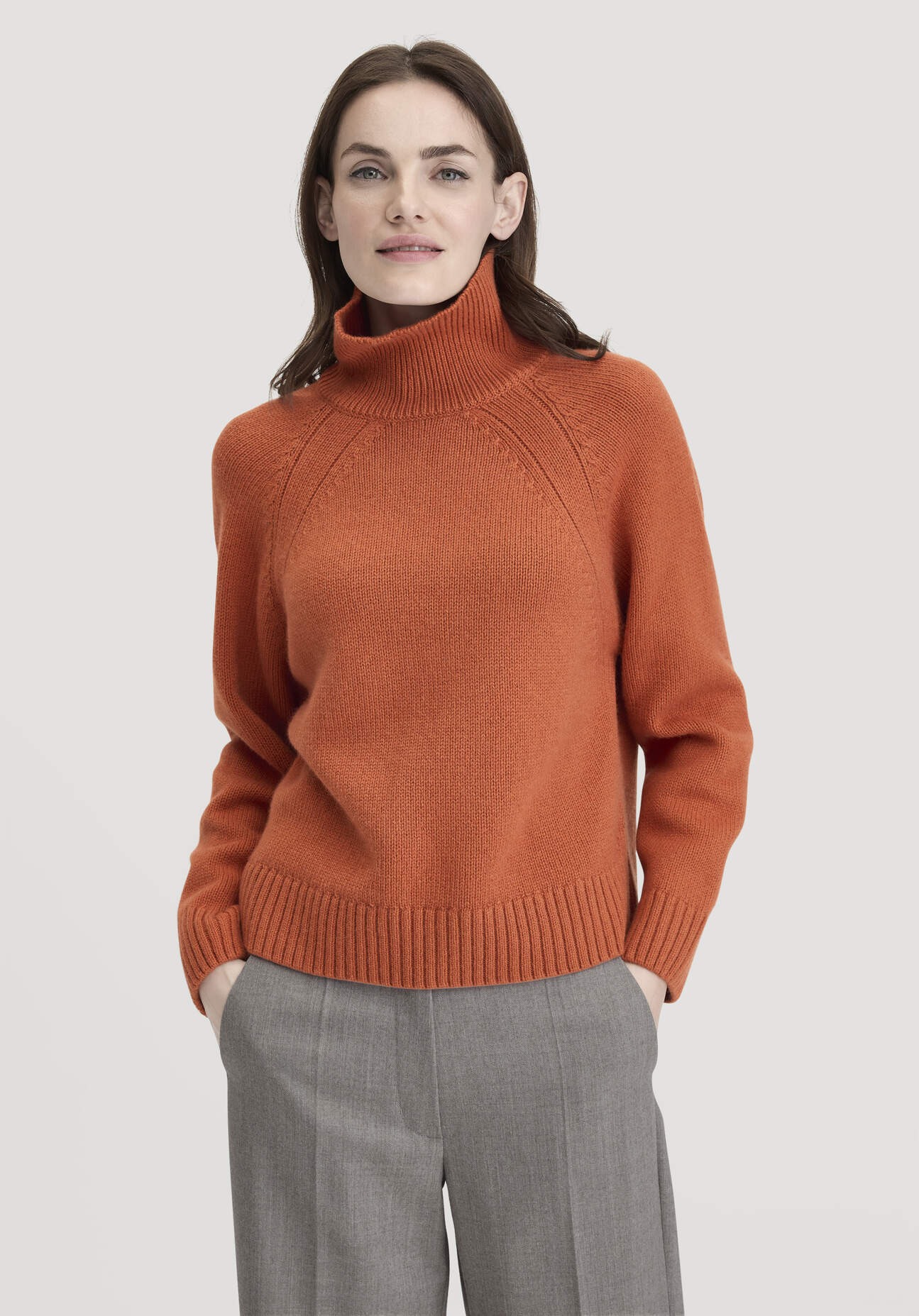 hessnatur Damen Strick Pullover Relaxed aus Bio-Merinowolle mit Bio-Baumwolle - orange Größe XL