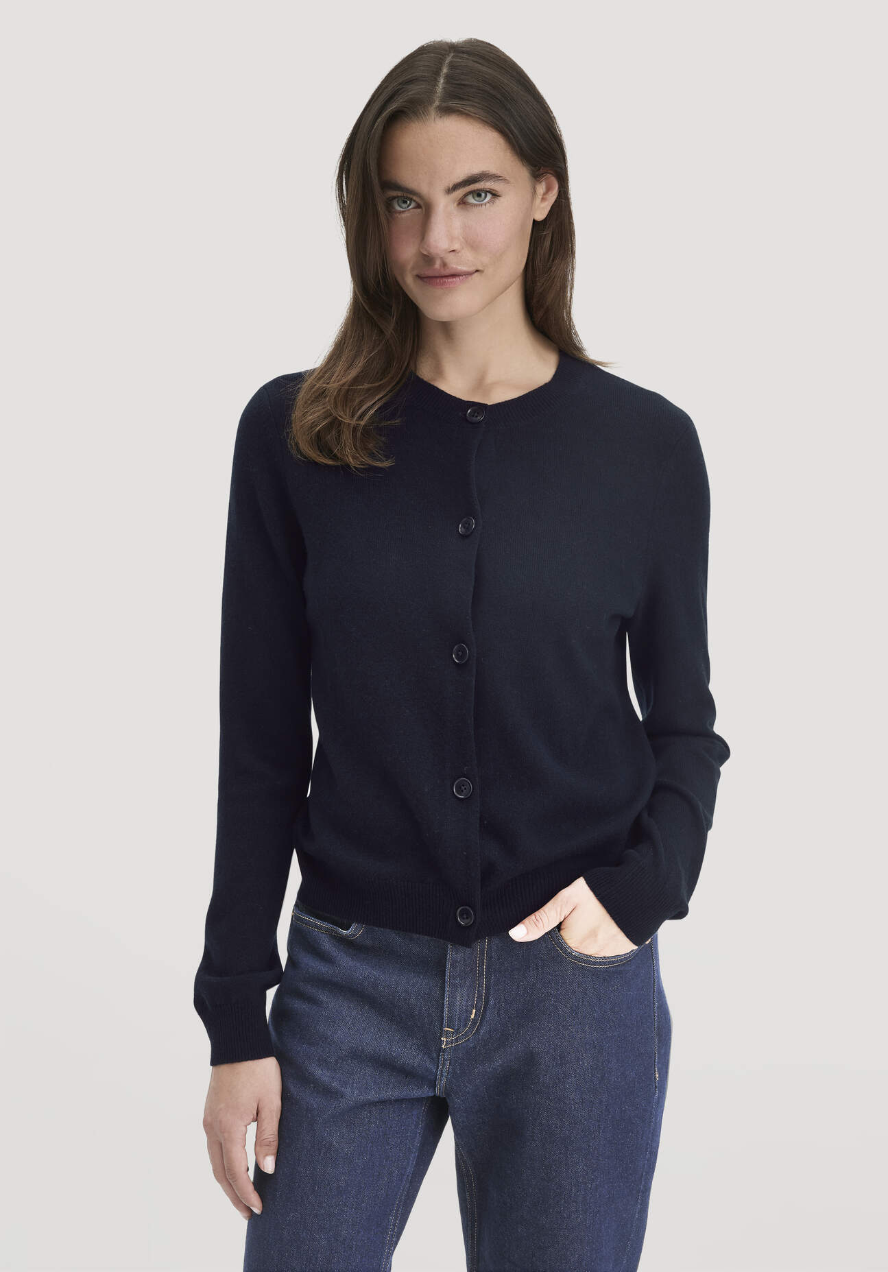 Thumbnail - hessnatur Damen Strick Jacke Regular aus Bio-Merinowolle mit Cashmere - blau - Größe L