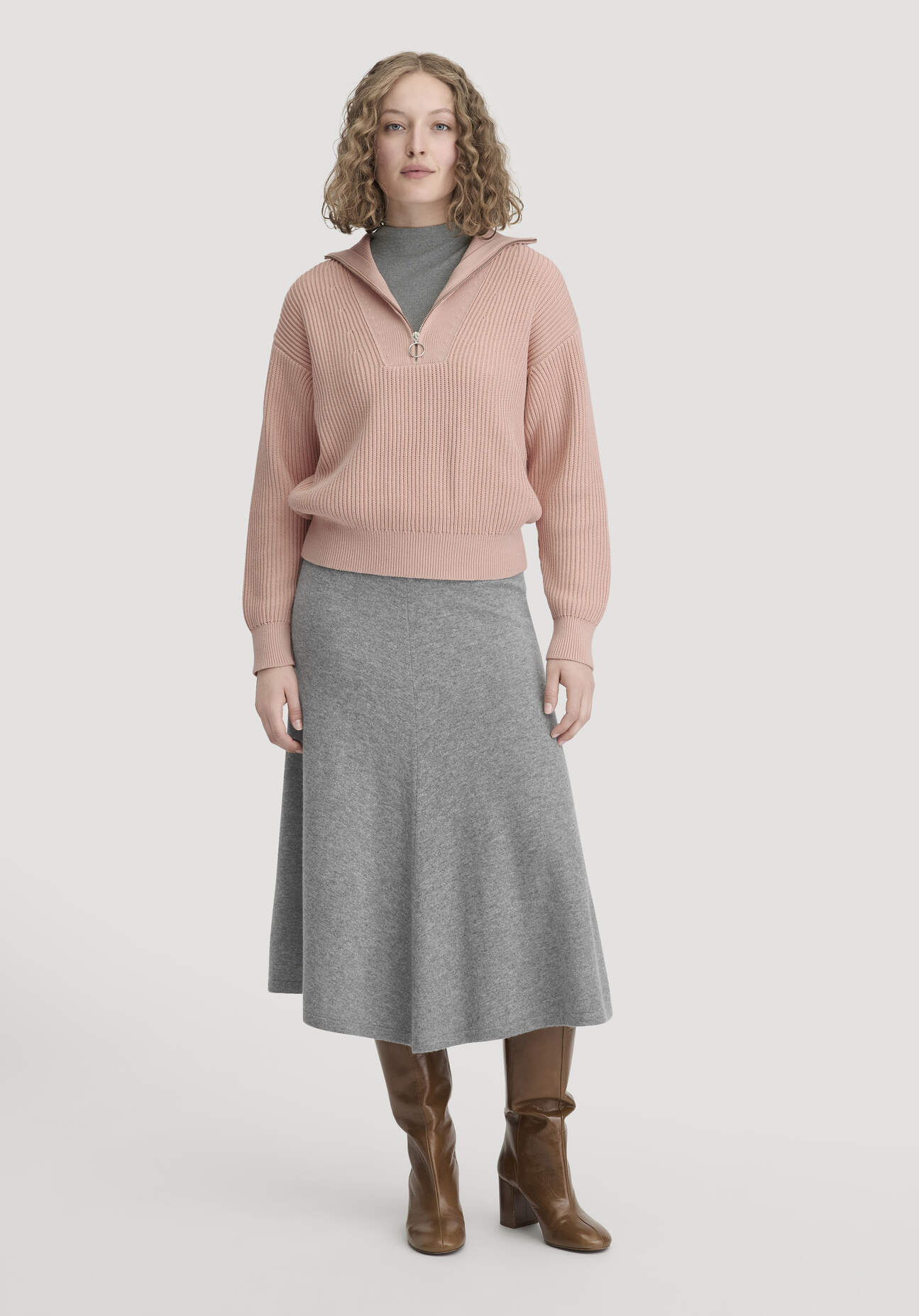 hessnatur Damen Strick Rock Midi Regular aus Bio-Schurwolle mit Kaschmir - grau Größe XL