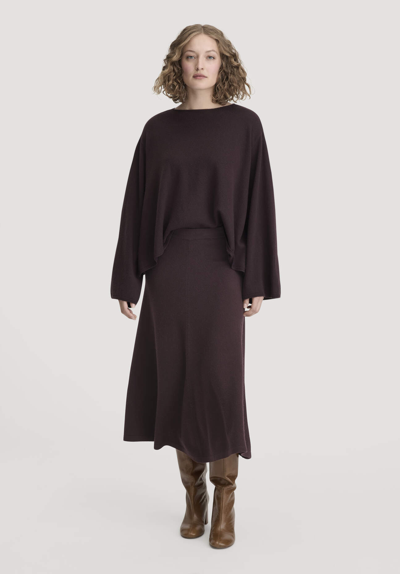 hessnatur Damen Strick Rock Midi Regular aus Bio-Schurwolle mit Kaschmir - braun Größe S