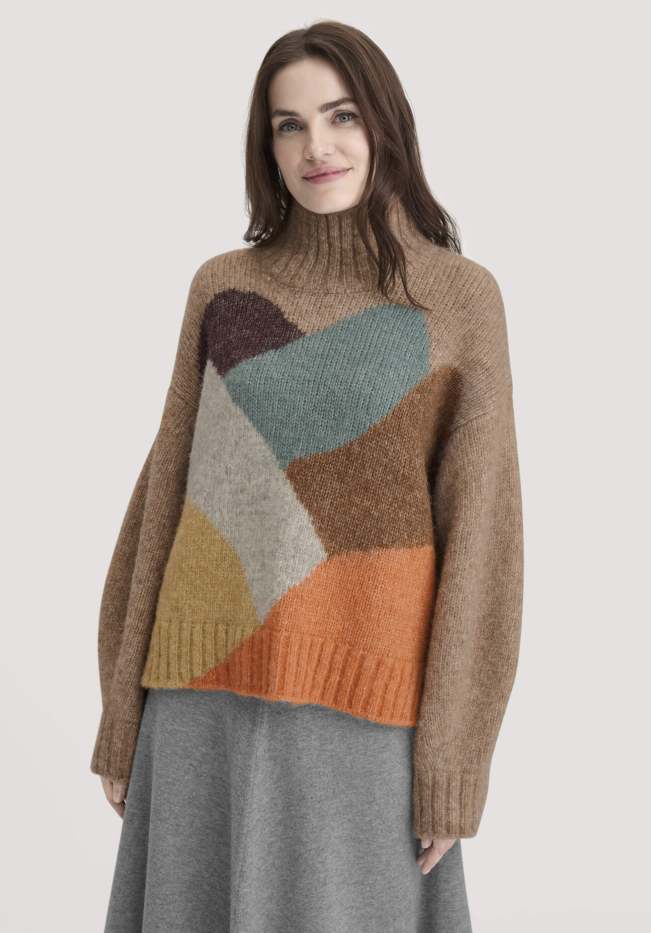 hessnatur Damen Strick Pullover Oversize aus Alpaka mit Bio-Baumwolle - braun Grösseonesize