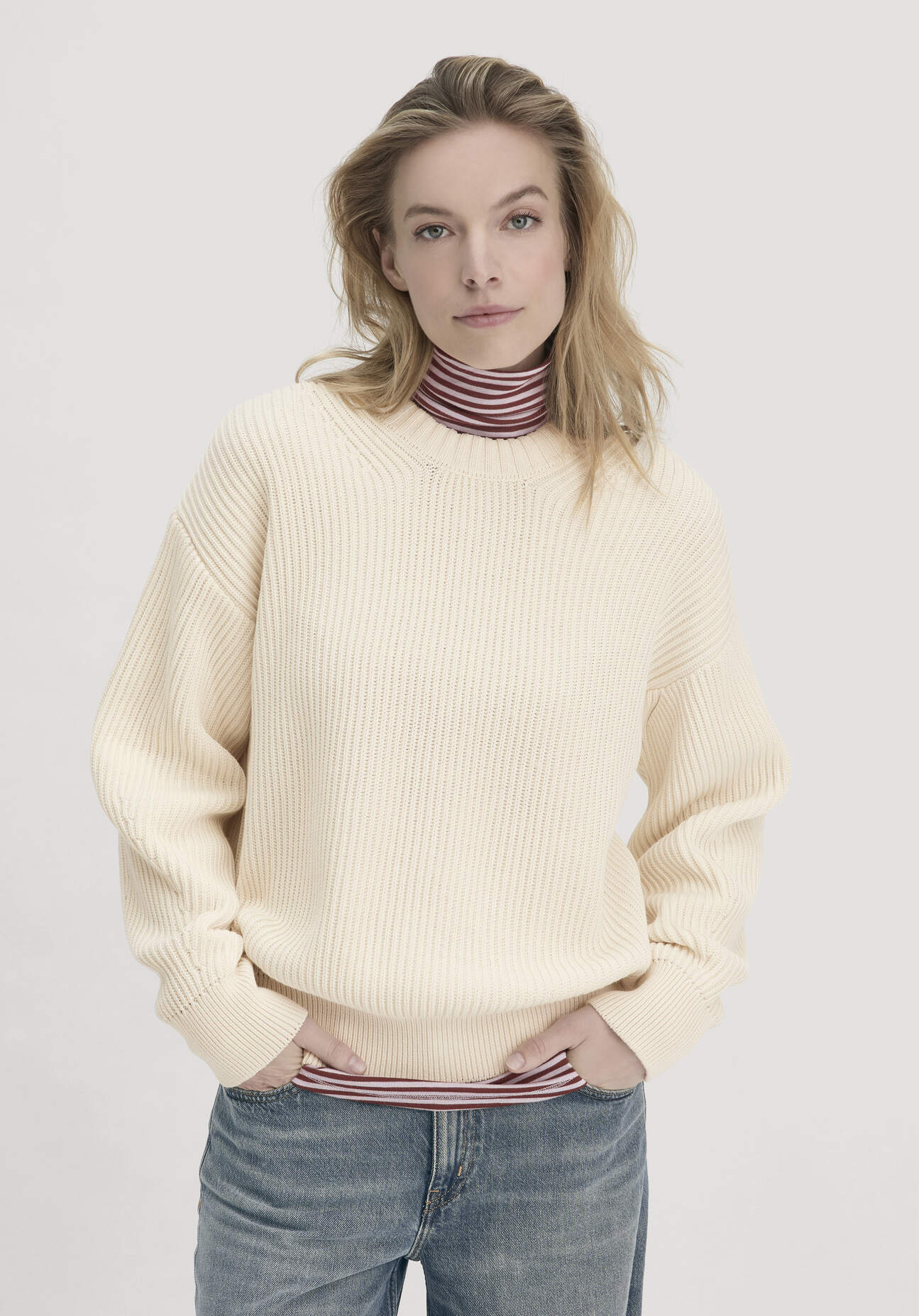 hessnatur Damen Strick Pullover Relaxed aus Bio-Baumwolle - beige Größe S