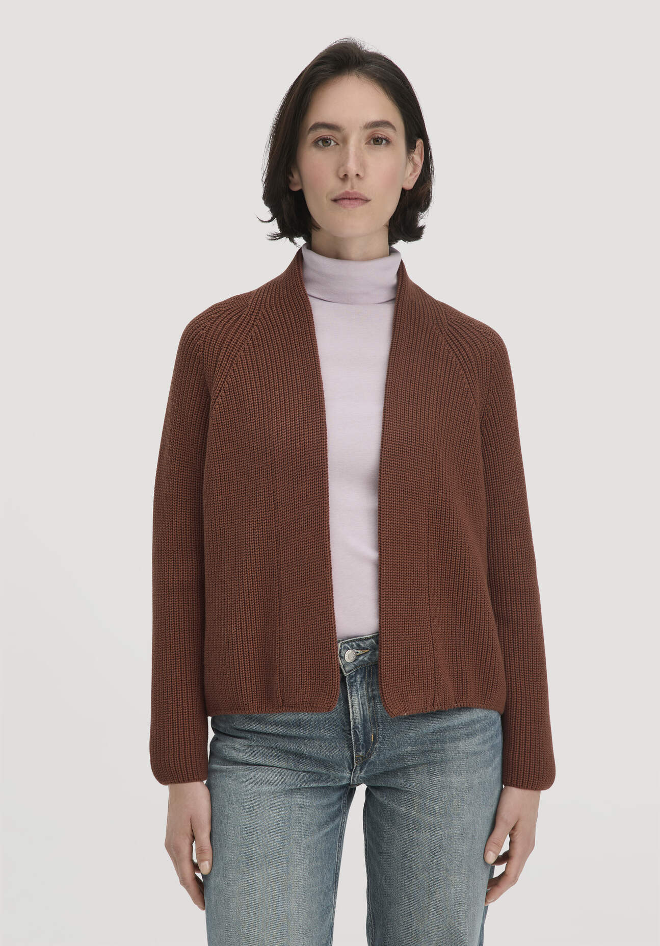 hessnatur Damen Strick Jacke Relaxed aus Bio-Baumwolle - braun GrösseL