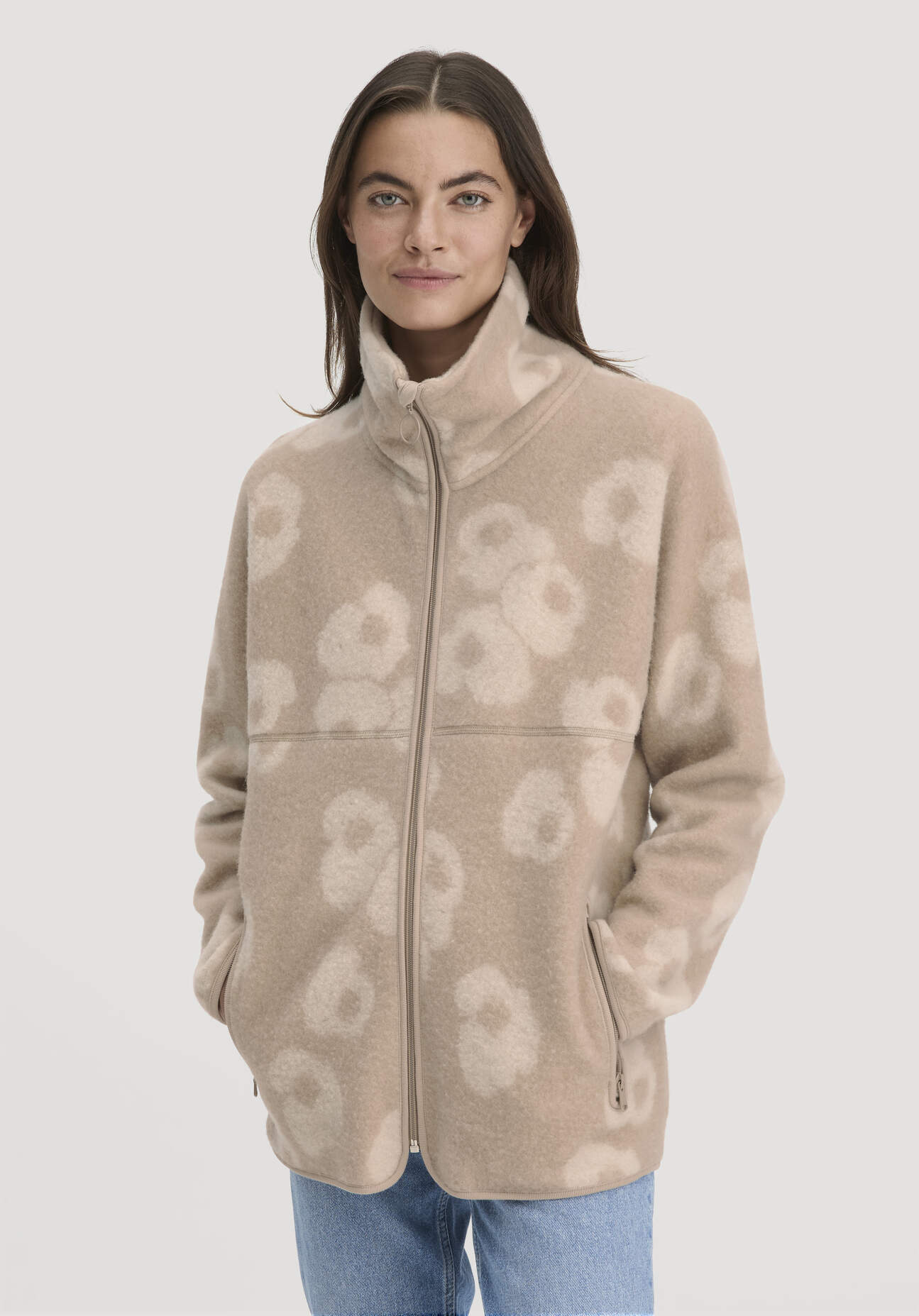 hessnatur Damen Wollfleece Jacke Oversize aus Schurwolle - beige Größe L