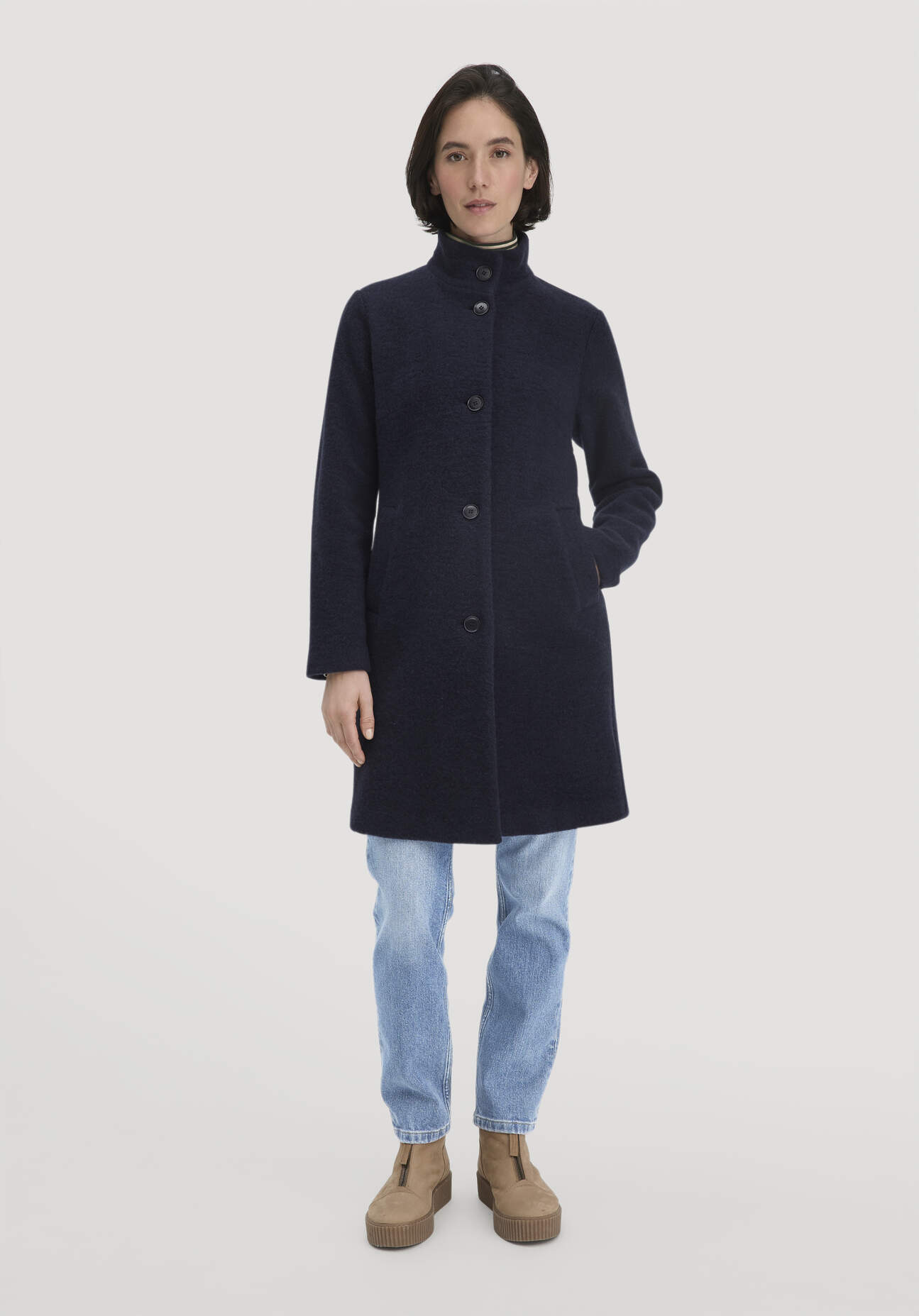 hessnatur Damen Wollfleece Mantel Regular aus Bio-Merinowolle - blau Größe 48