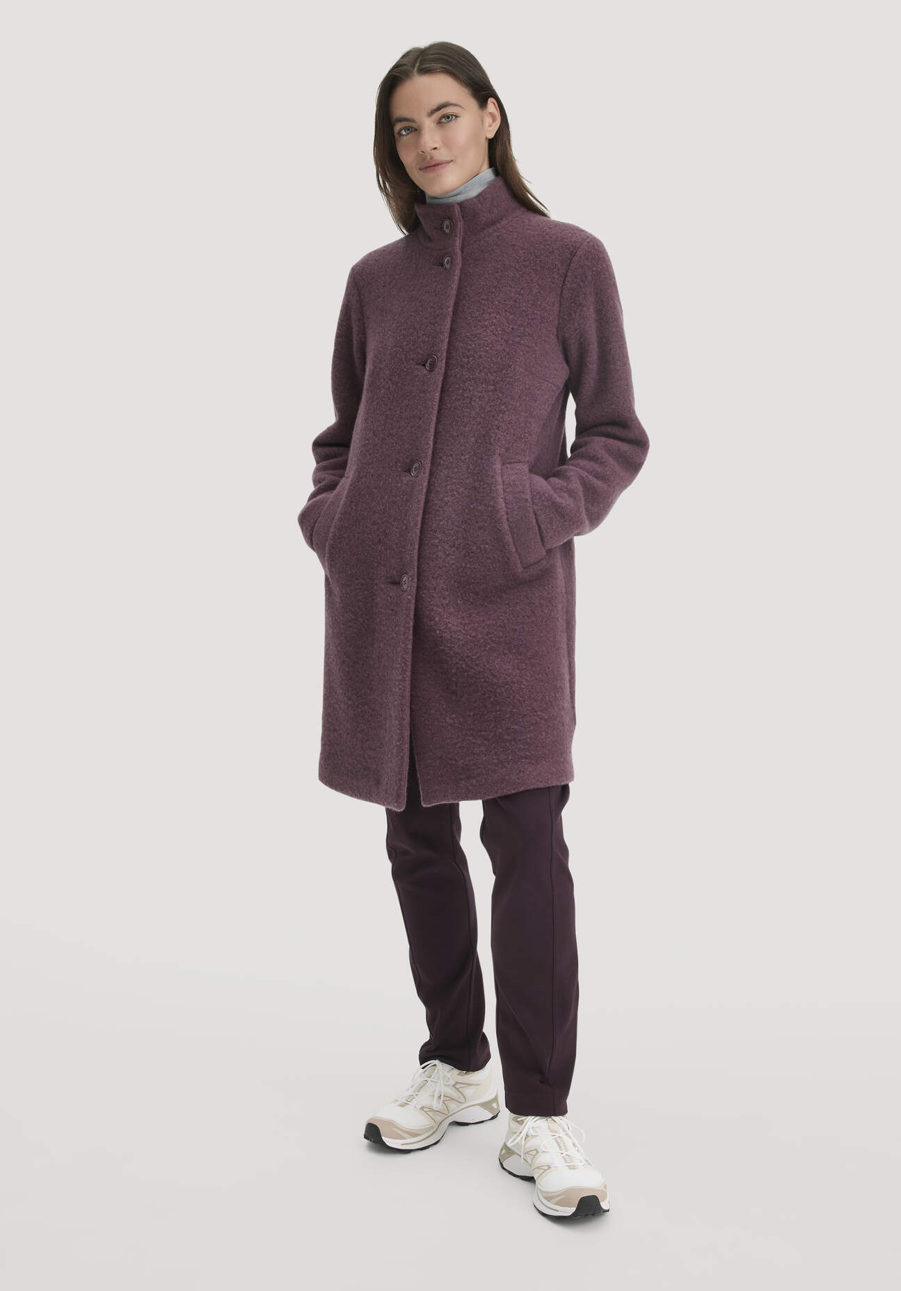 hessnatur Damen Wollfleece Mantel Regular aus Bio-Merinowolle - lila Größe 42