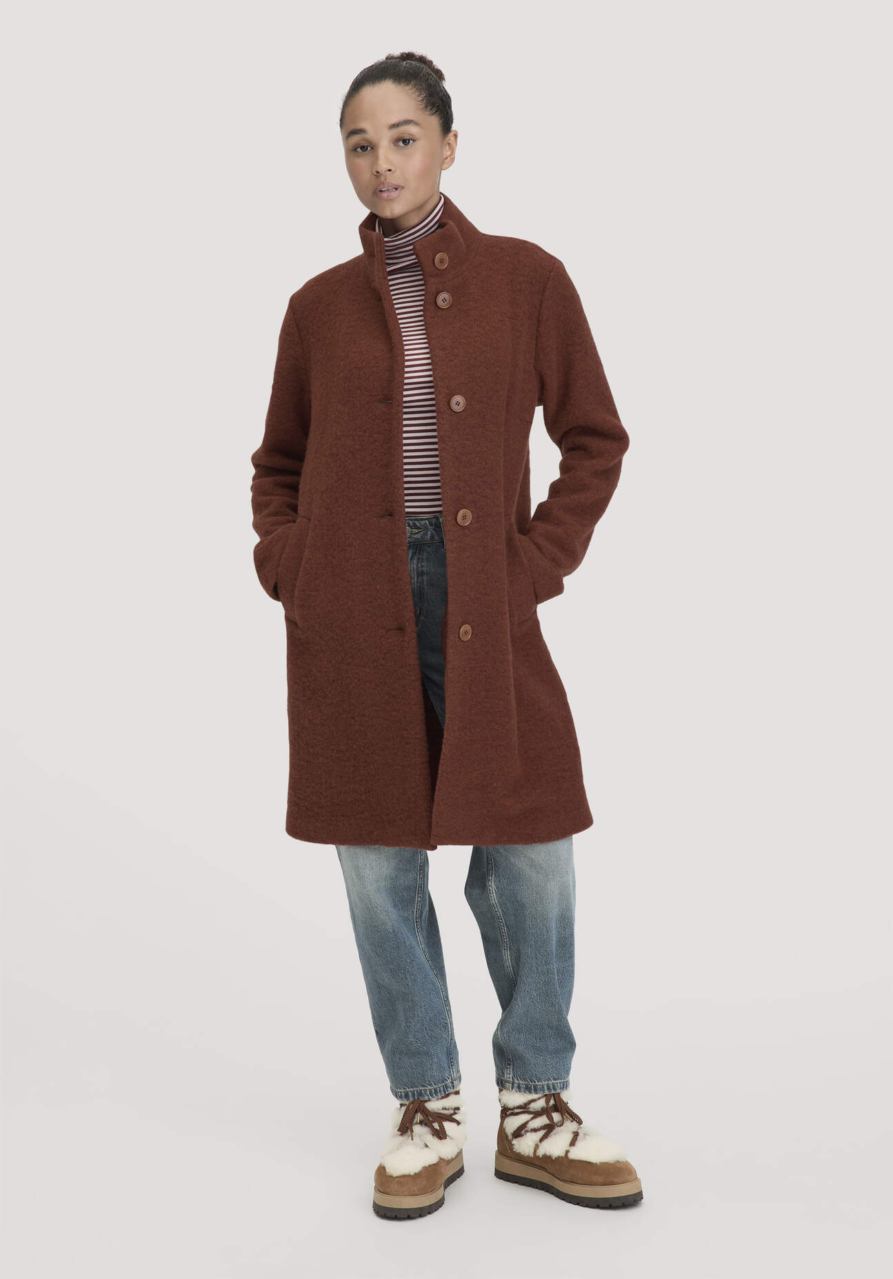 hessnatur Damen Wollfleece Mantel Regular aus Bio-Merinowolle - braun Größe 38