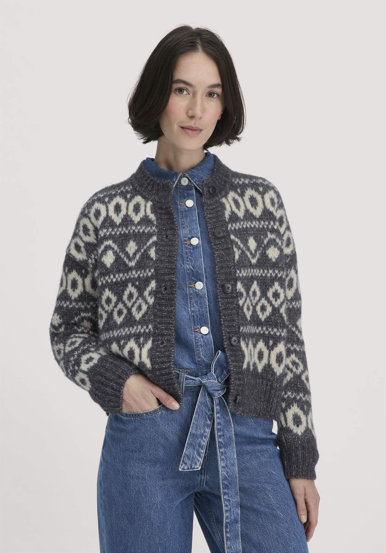 hessnatur Damen Strick Jacke Relaxed aus Alpaka mit Bio-Baumwolle - blau Größe XXL