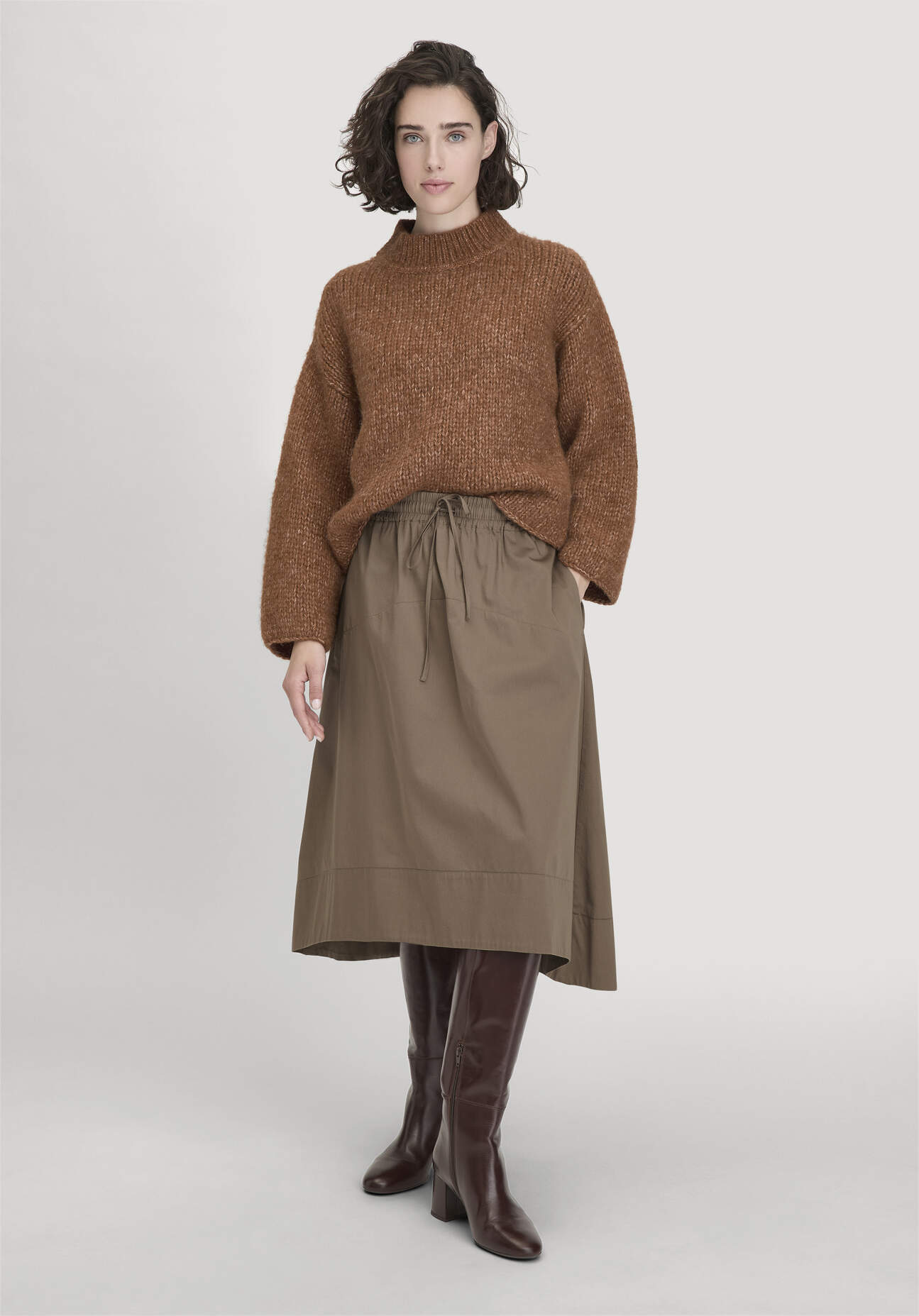 hessnatur Damen Rock Midi Relaxed aus Bio-Baumwolle - braun Größe 38