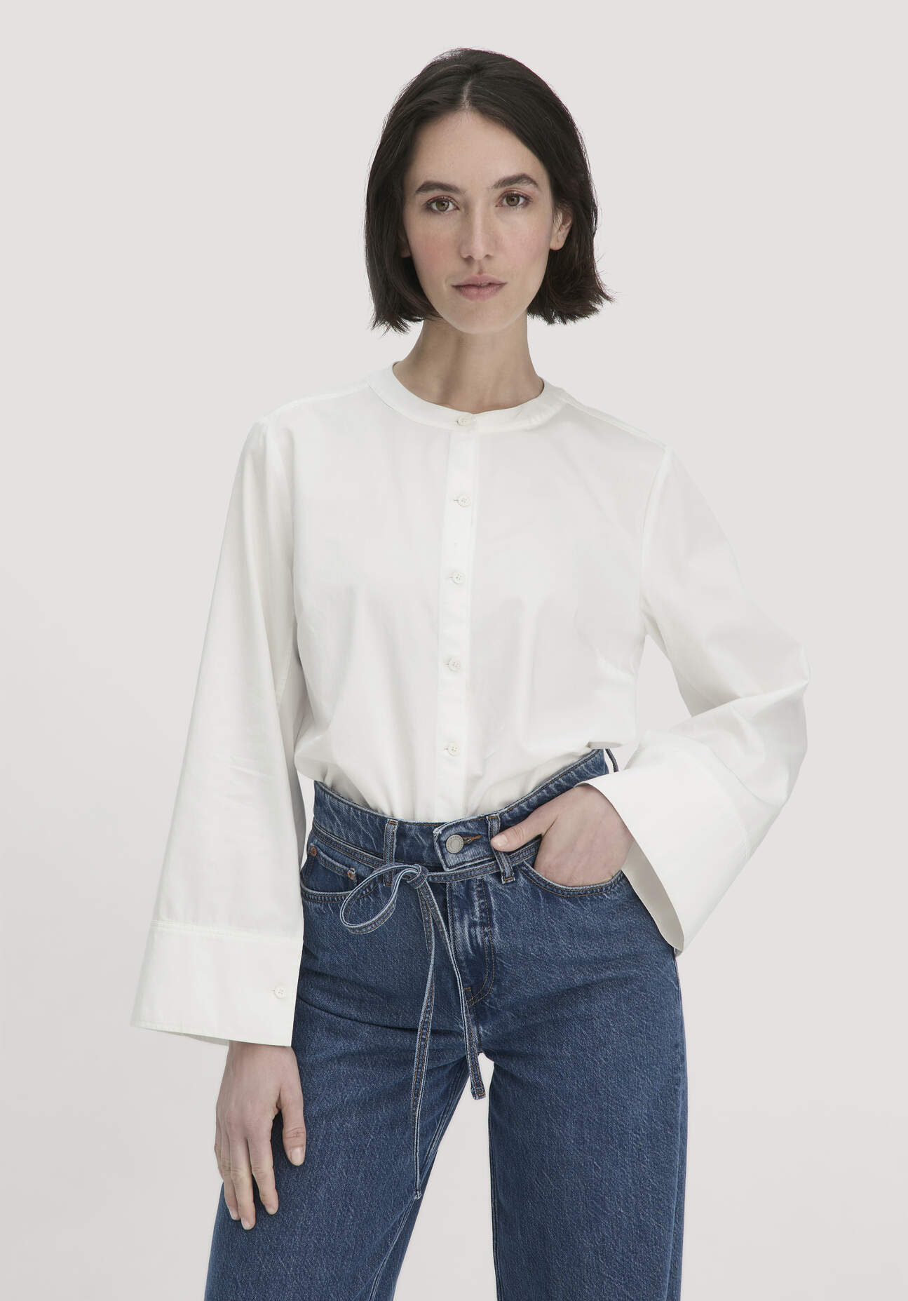 hessnatur Damen Bluse Relaxed aus Bio-Baumwolle - weiß Größe 44
