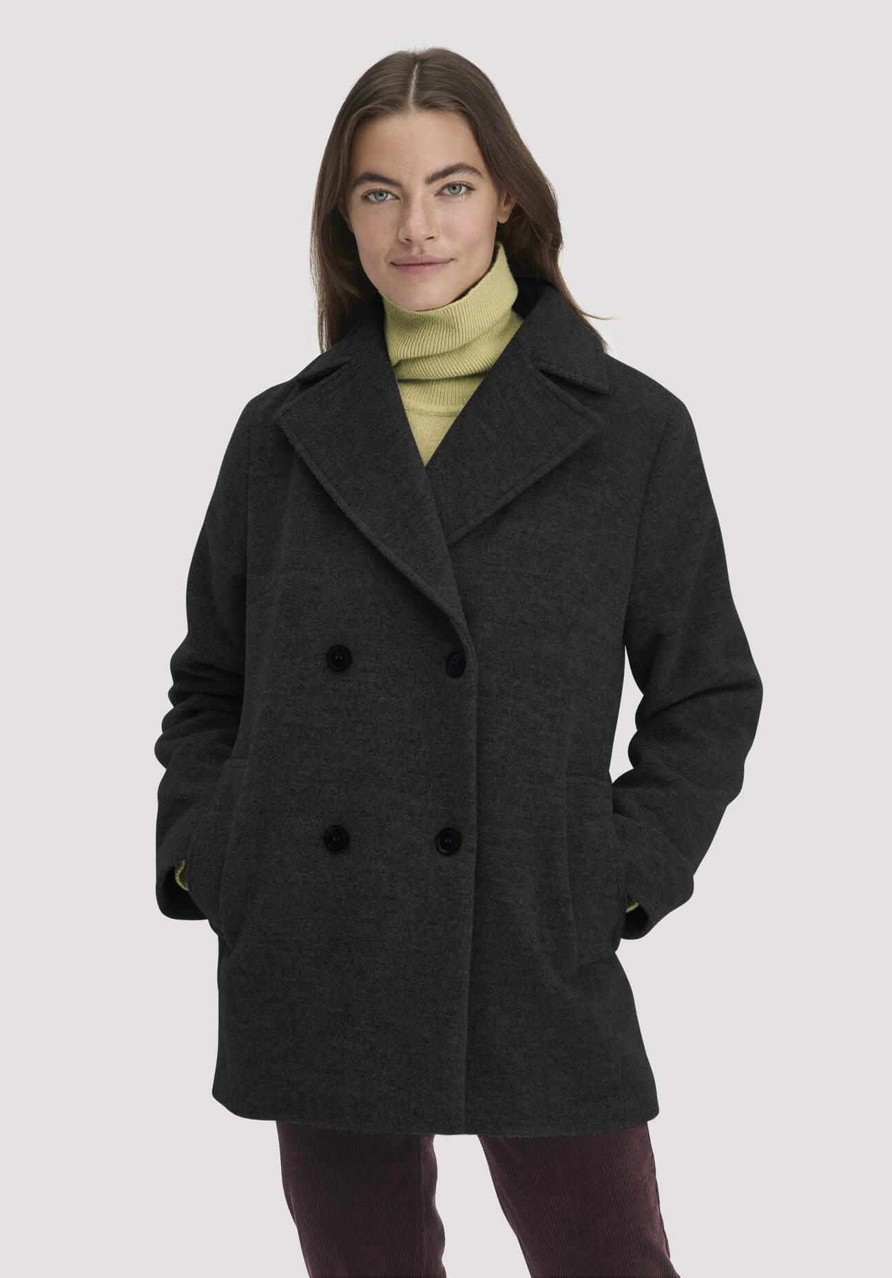 hessnatur Damen Wolljacke Caban Relaxed aus Bio-Schurwolle - grau Größe 46