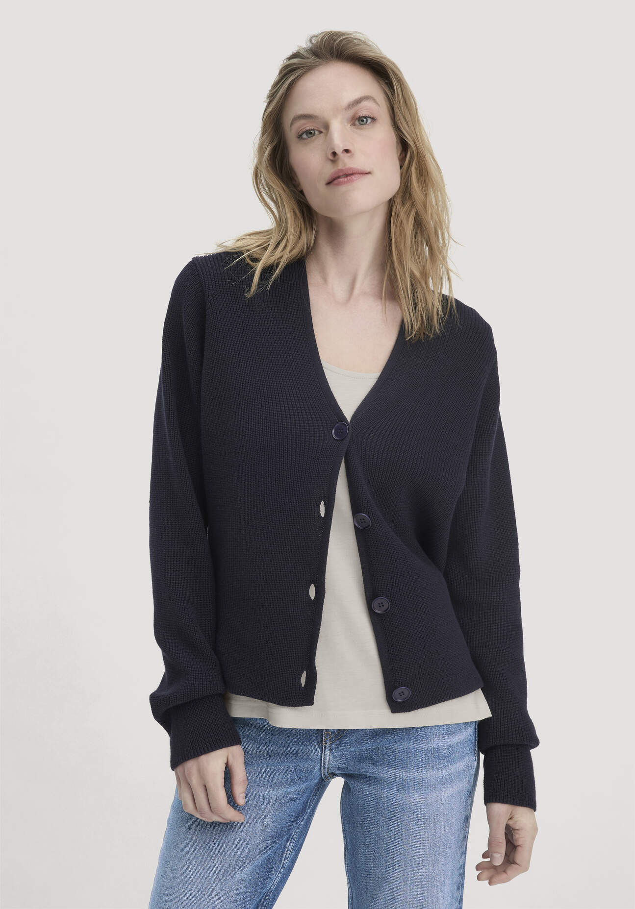 hessnatur Damen Strick Jacke Relaxed aus Bio-Baumwolle - blau Größe M