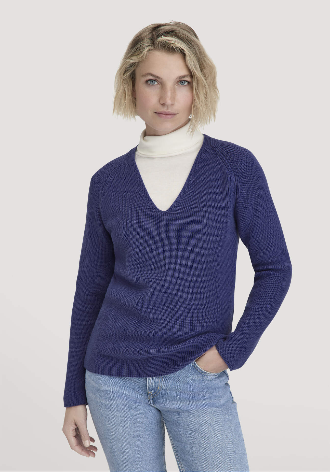 hessnatur Damen Strick Pullover Regular aus Bio-Baumwolle - blau Größe XL
