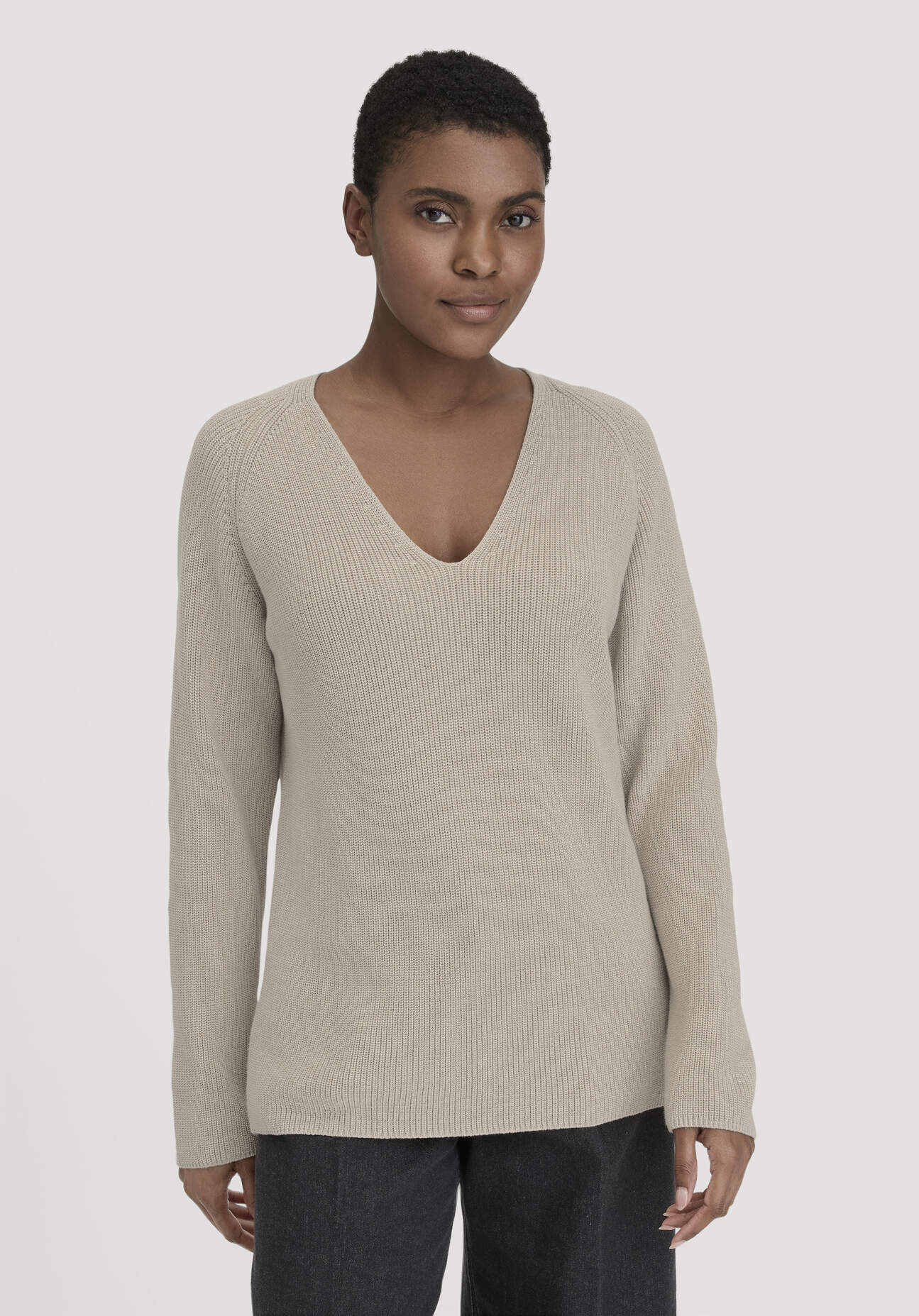 hessnatur Damen Strick Pullover Regular aus Bio-Baumwolle - beige Größe S