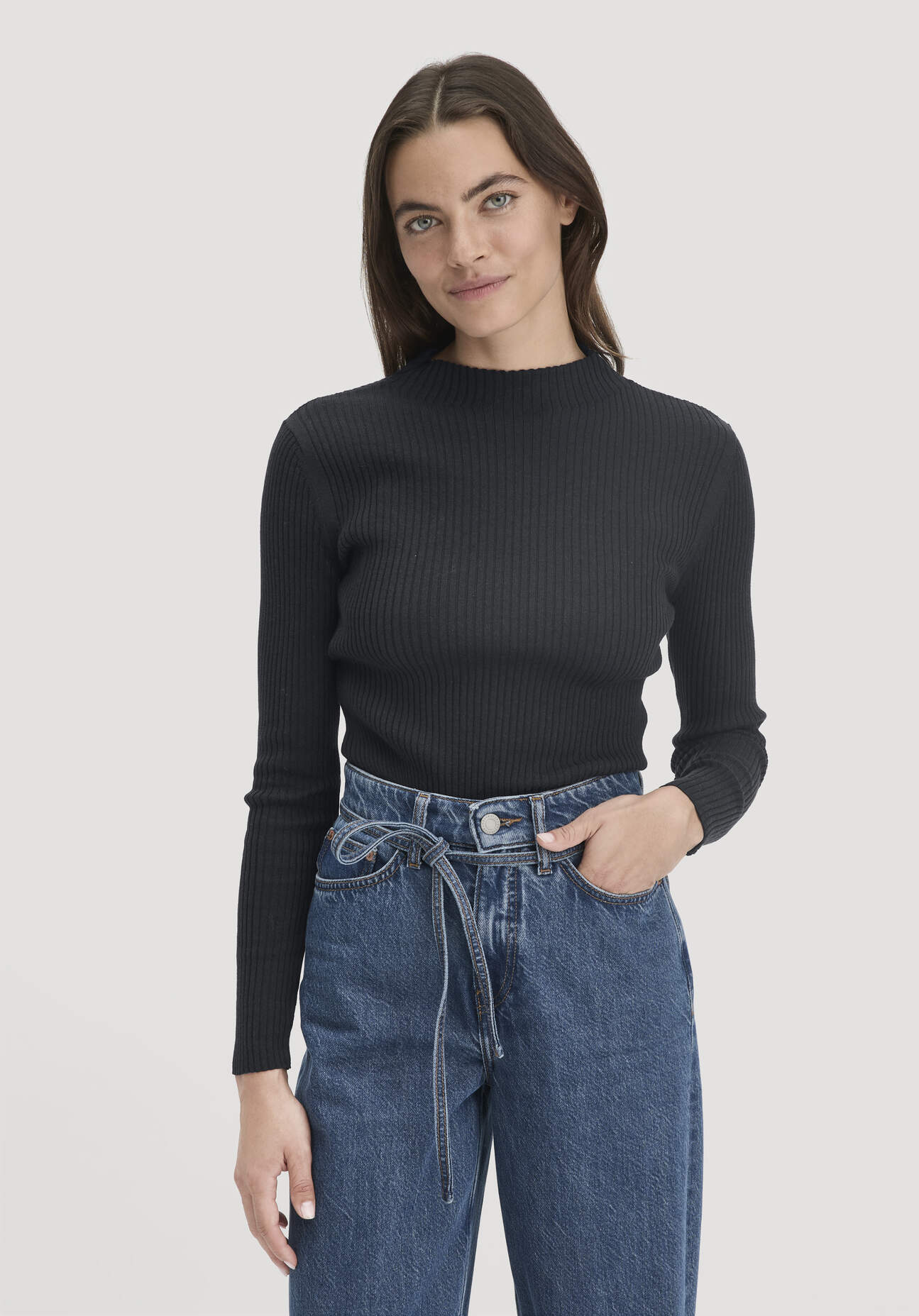 hessnatur Damen Strick Pullover Fitted aus TENCEL™ Lyocell mit Bio-Baumwolle - schwarz Größe XXL