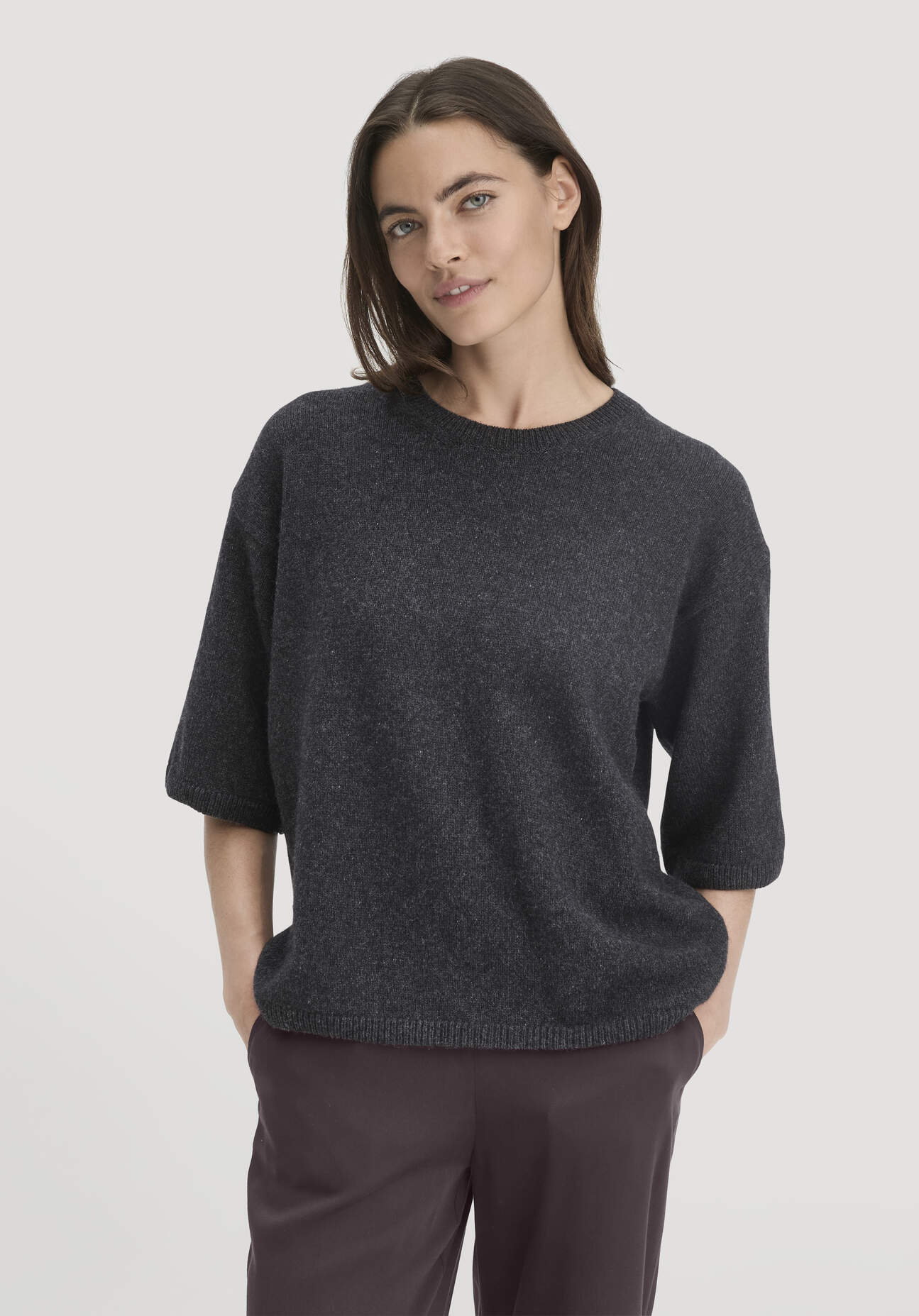 hessnatur Damen Strick Pullover Oversize aus Bio-Merinowolle mit Bio-Baumwolle - grau Größe XL