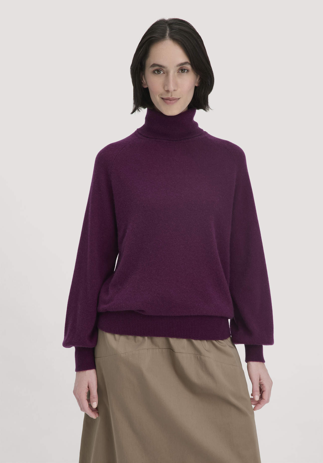 Thumbnail - hessnatur Damen Rollkragen Pullover Relaxed BETTER RECYCLING aus Cashmere - lila - Größe XS