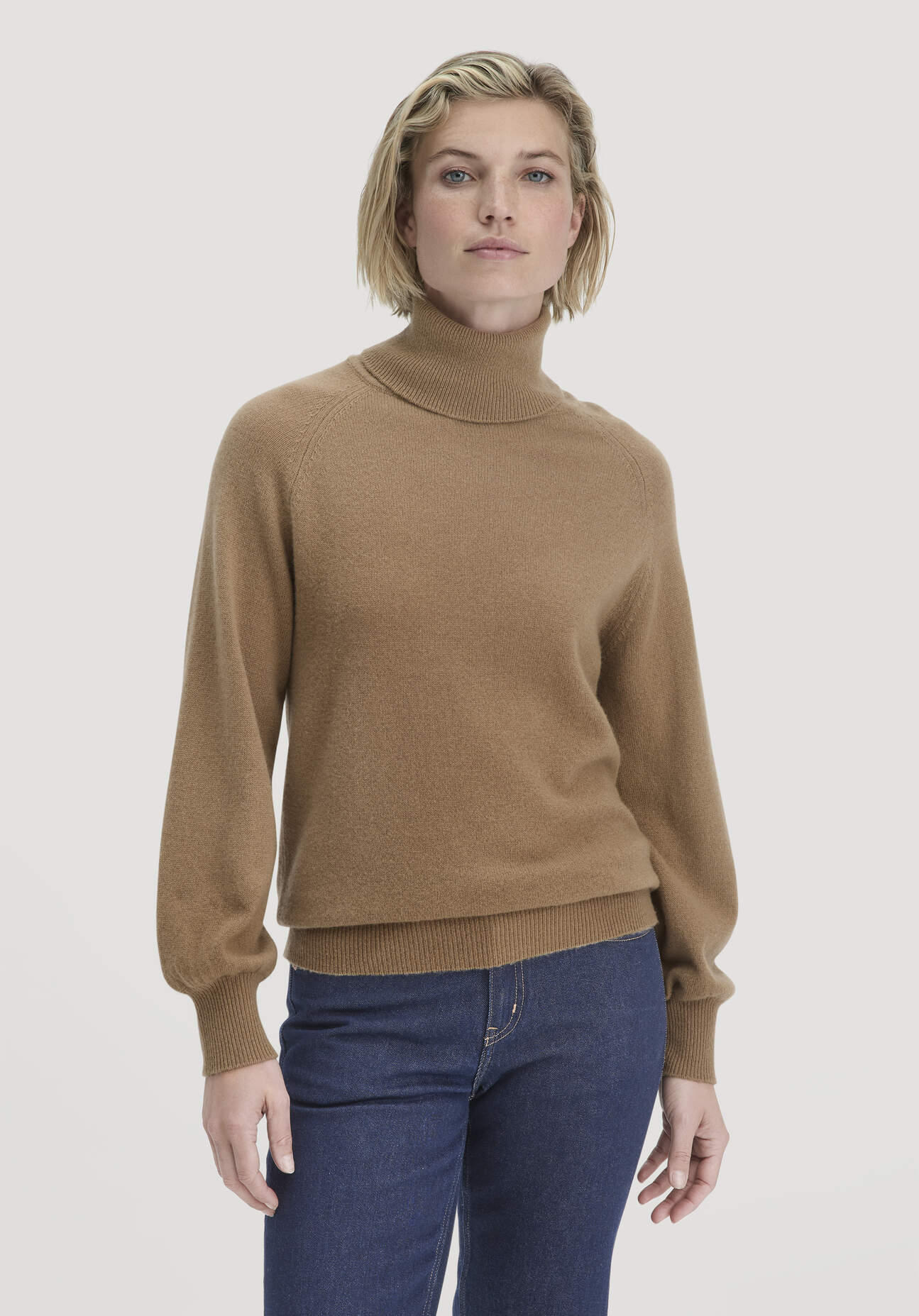 Thumbnail - hessnatur Damen Rollkragen Pullover Relaxed BETTER RECYCLING aus Cashmere - braun - Größe XS