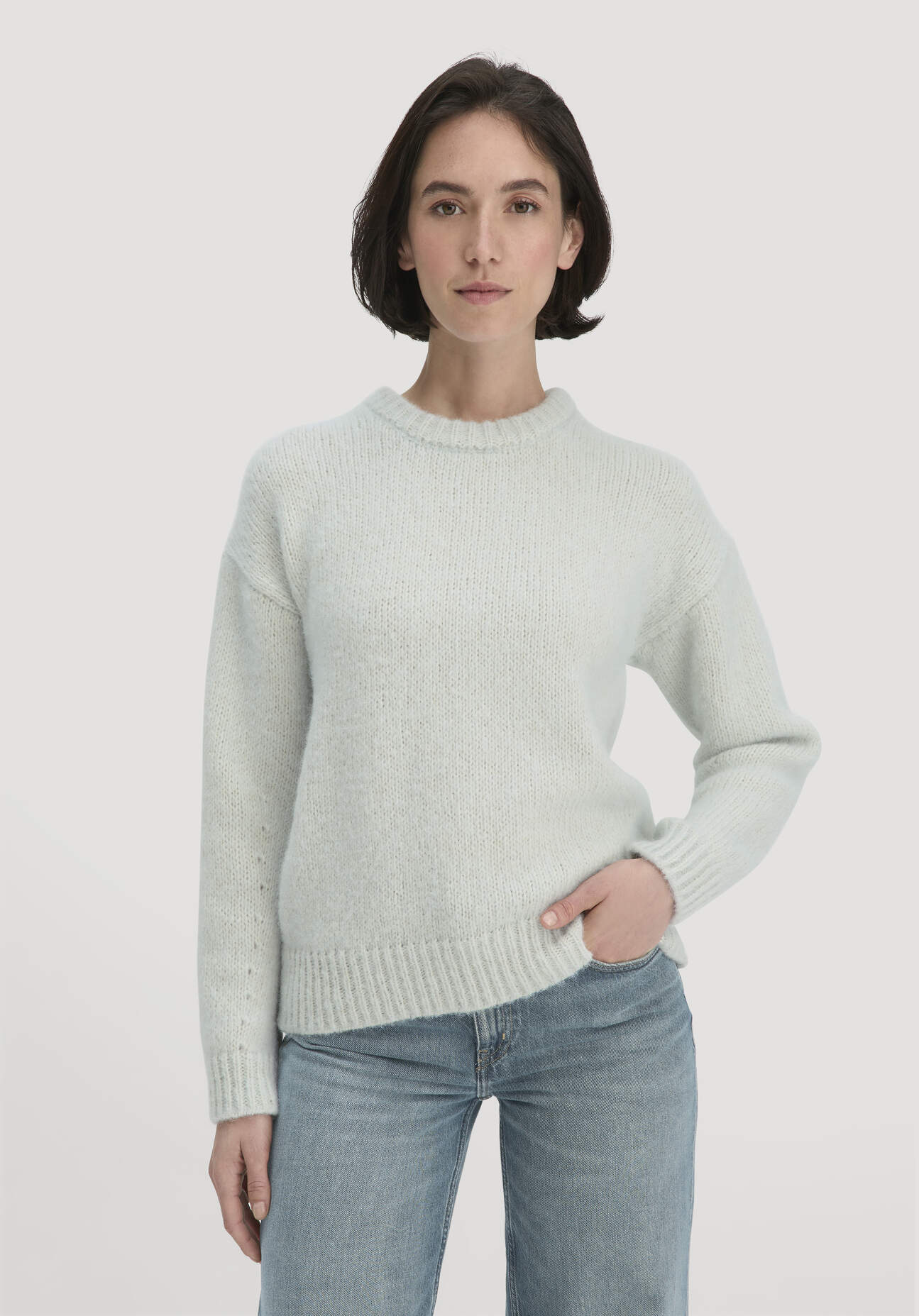 Thumbnail - hessnatur Damen Strick Pullover Relaxed aus Alpaka mit Bio-Baumwolle - blau - Größe S