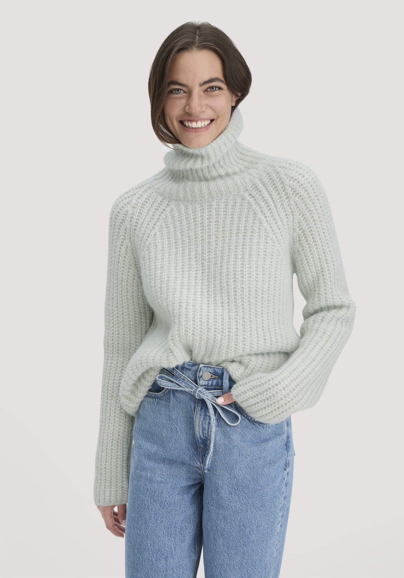hessnatur Damen Strick Rollkragenpullover Relaxed aus Alpaka mit Bio-Baumwolle - blau Größe L
