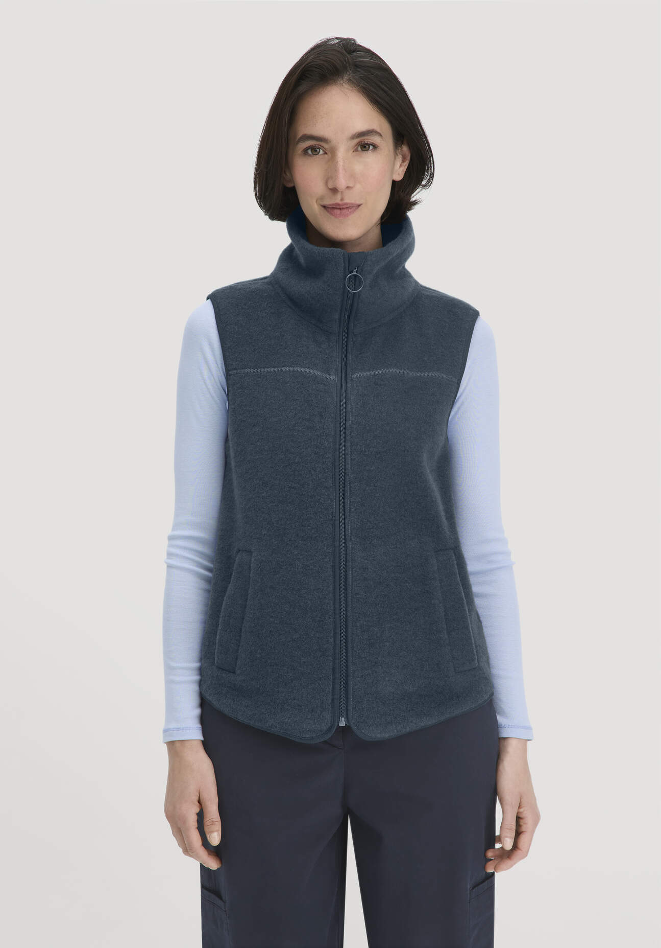 hessnatur Damen Wollfleece Weste Regular aus Merinowolle - blau Größe S