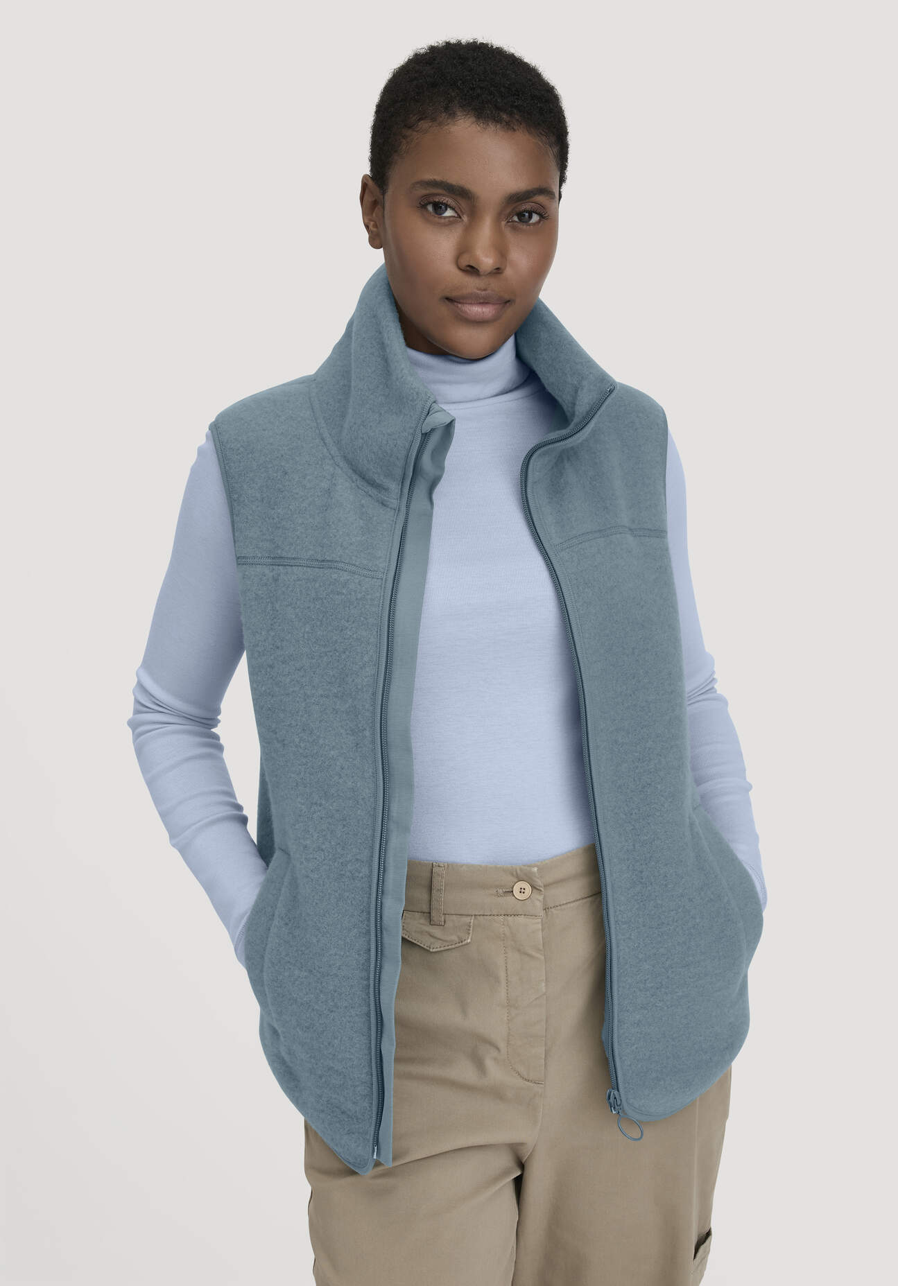 hessnatur Damen Wollfleece Weste Regular aus Merinowolle - blau Größe XL