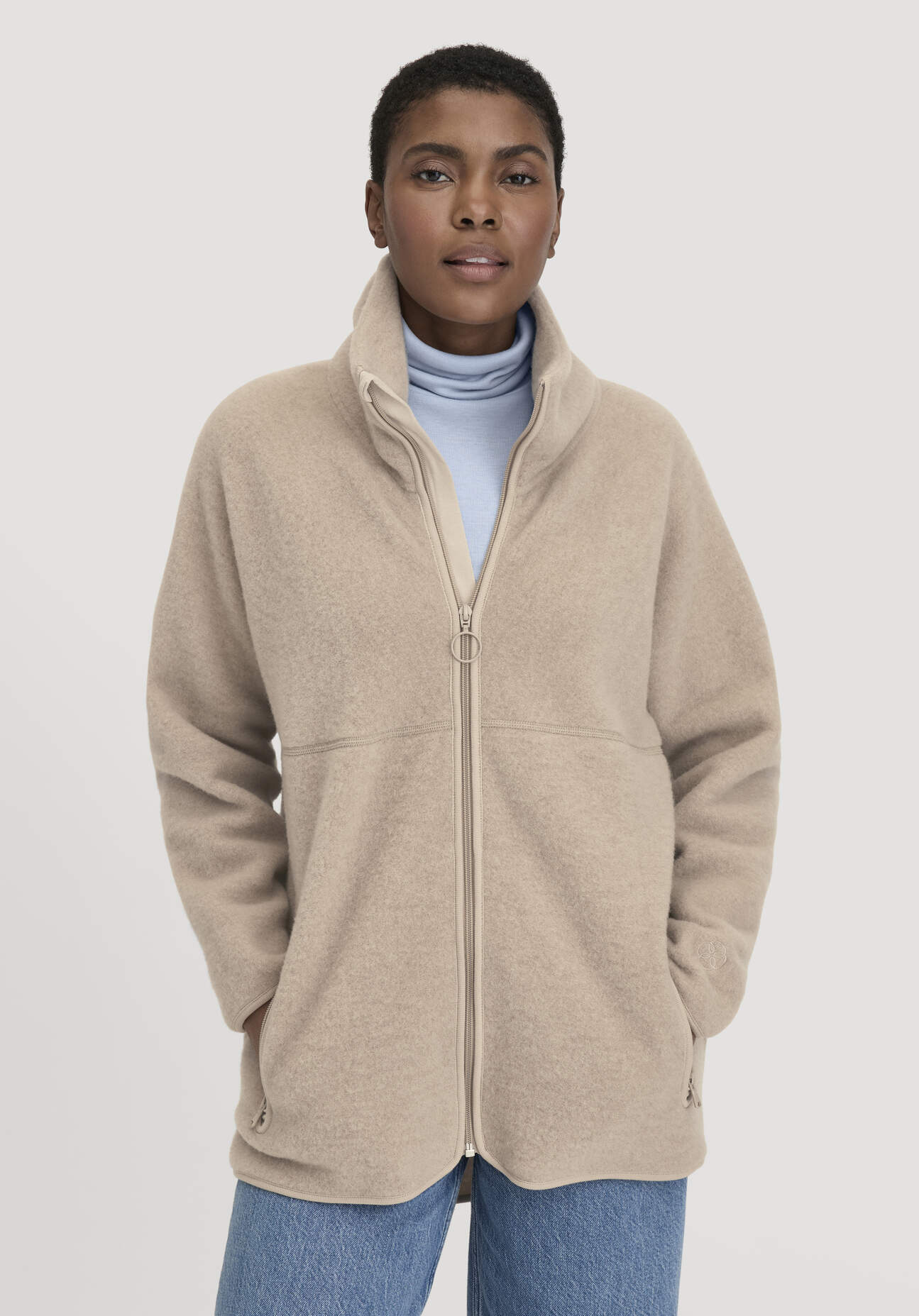 hessnatur Damen Wollfleece Jacke Oversized aus Bio-Merinowolle - beige Größe XL