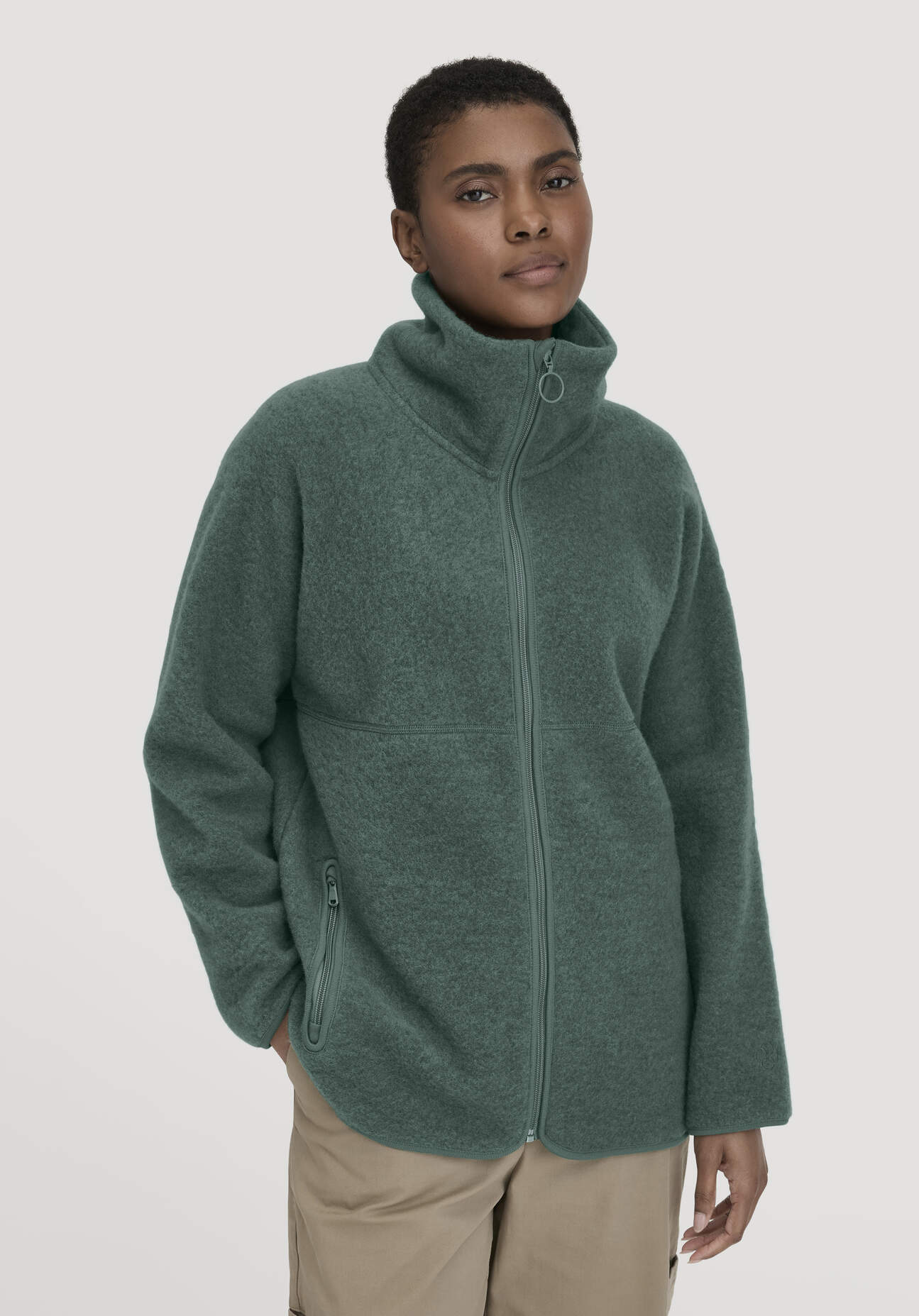 hessnatur Damen Wollfleece Jacke Oversized aus Bio-Merinowolle - grün Größe S