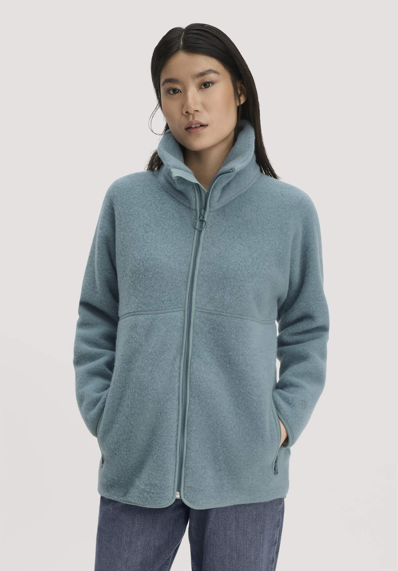 hessnatur Damen Wollfleece Jacke Oversize aus Bio-Merinowolle - blau - Größe XS