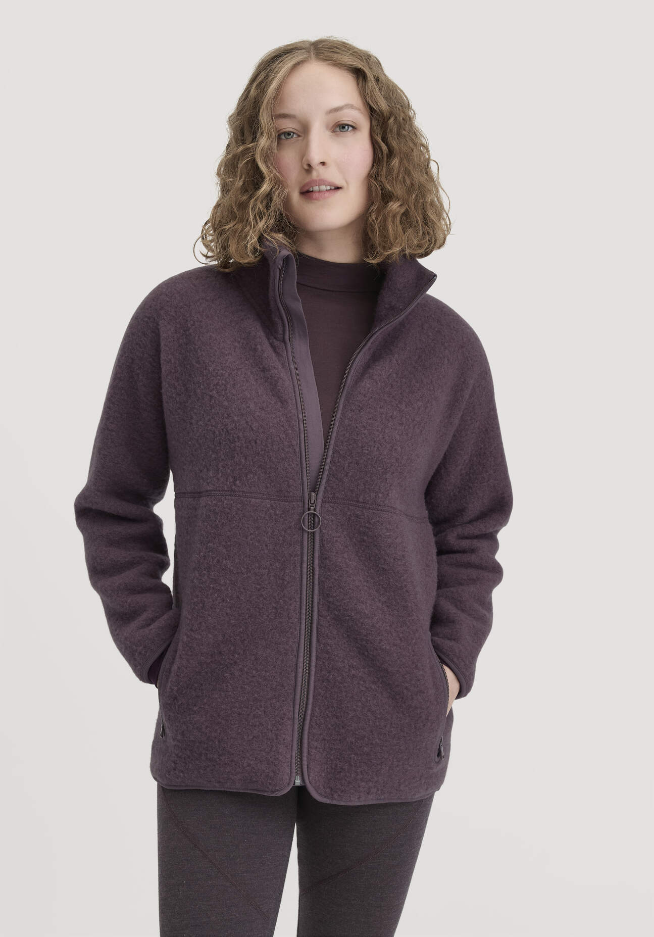 hessnatur Damen Wollfleece Jacke Oversized aus Bio-Merinowolle - lila Größe XL
