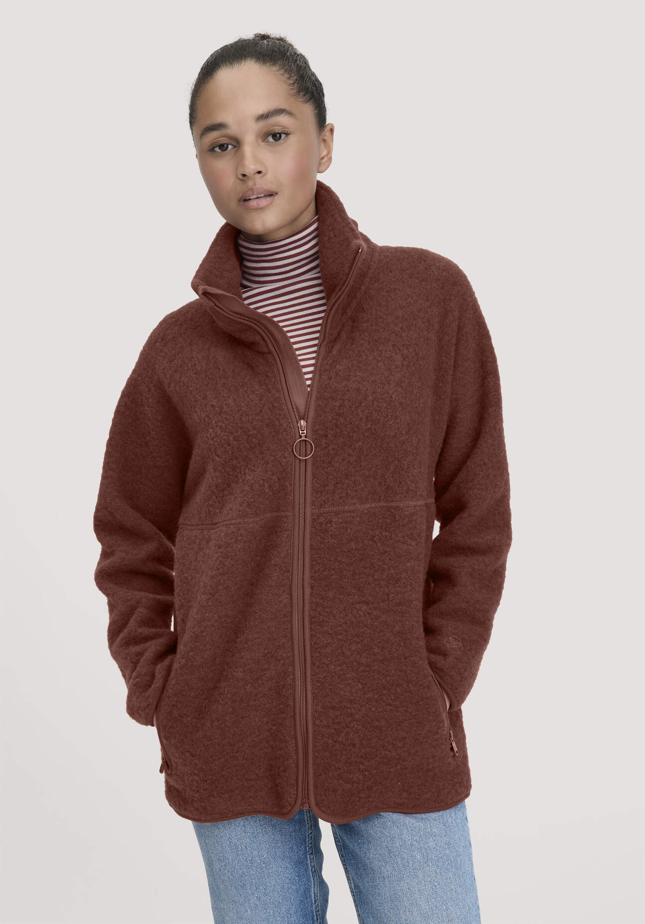 hessnatur Damen Wollfleece Jacke Oversized aus Bio-Merinowolle - braun Größe S