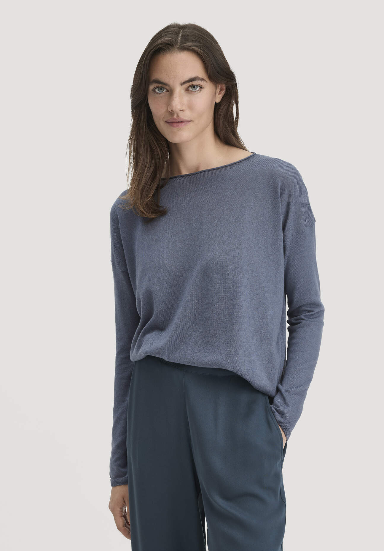 hessnatur Damen Strick Pullover Oversize aus TENCEL™ Lyocell mit Bio-Baumwolle - blau Größe S
