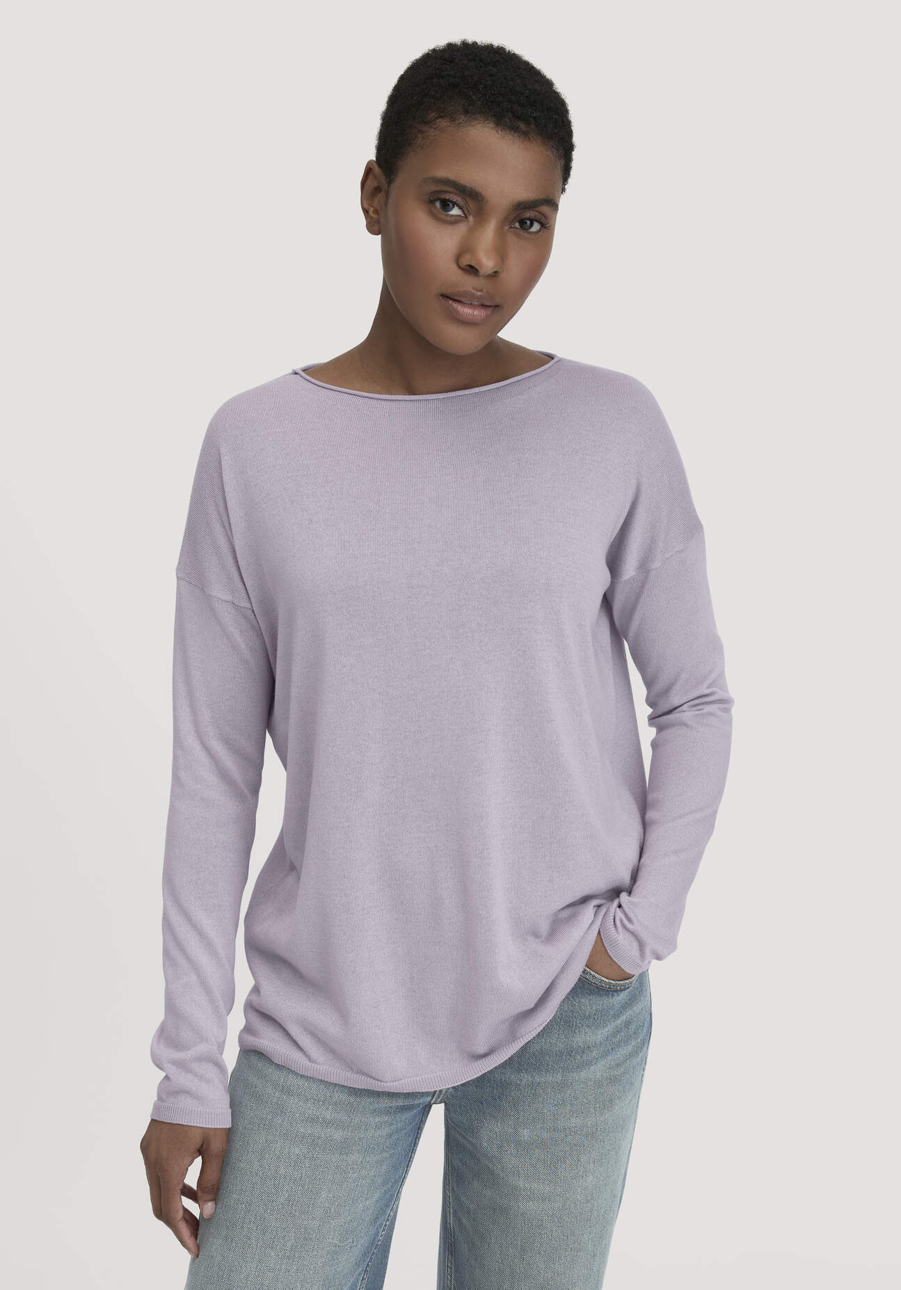 hessnatur Damen Strick Pullover Oversize aus TENCEL™ Lyocell mit Bio-Baumwolle - lila Größe M