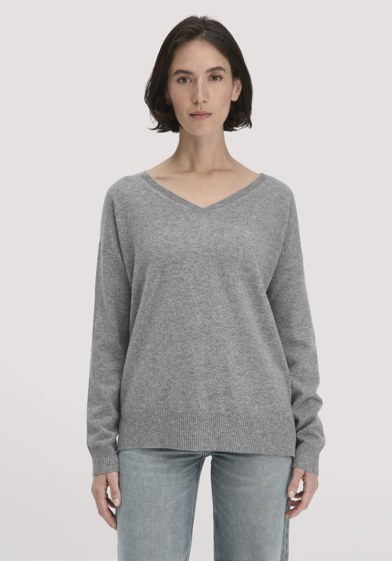 hessnatur Damen Strick Pullover Oversized aus Bio-Schurwolle mit Kaschmir - grau Größe XXL
