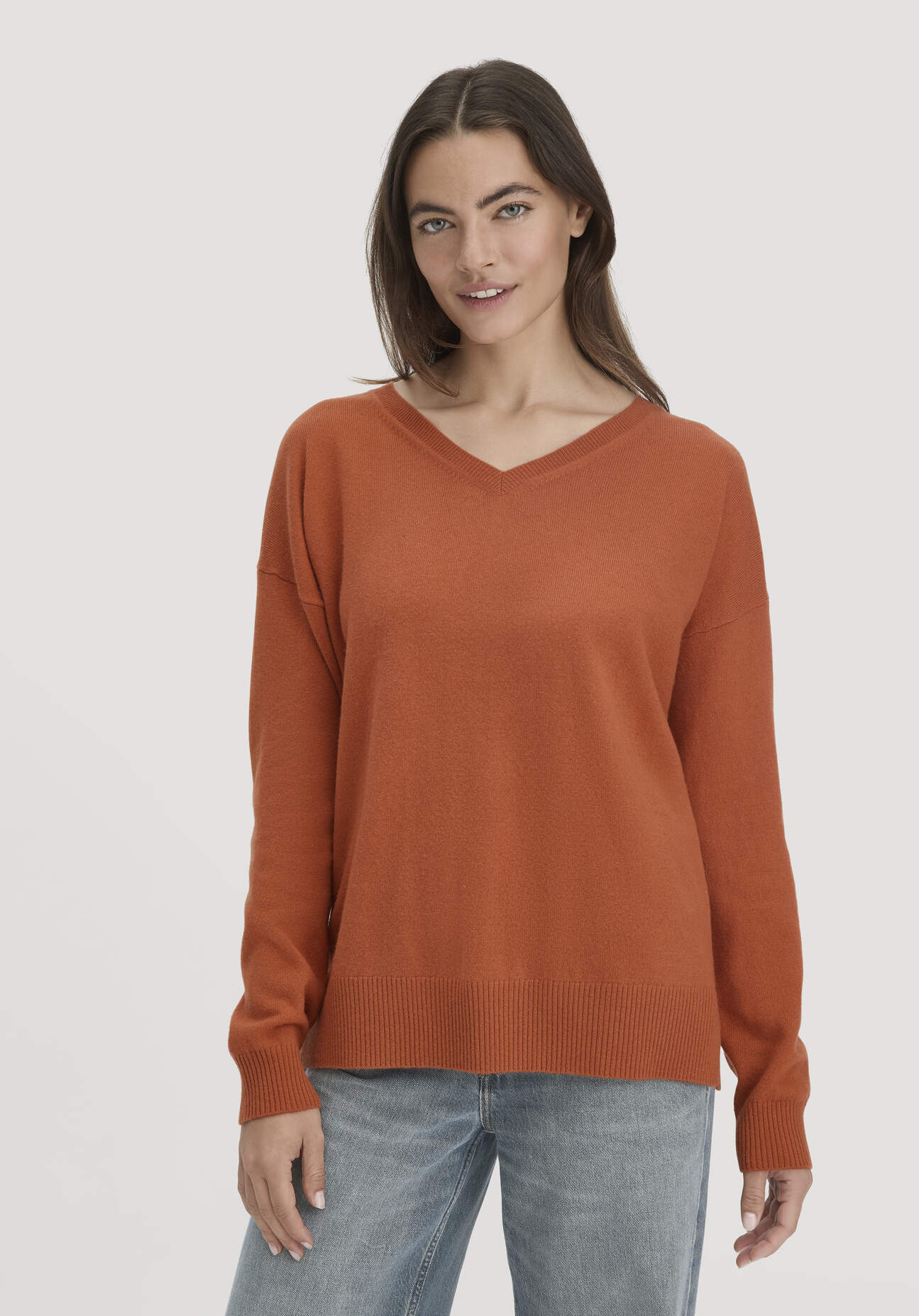 hessnatur Damen Strick Pullover Oversized aus Bio-Schurwolle mit Kaschmir - orange Größe XL