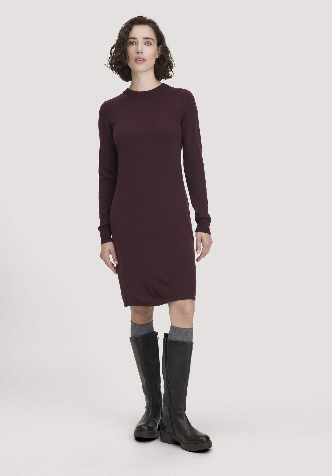 hessnatur Damen Strick Kleid Regular aus Bio-Schurwolle mit Cashmere - braun Größe XL