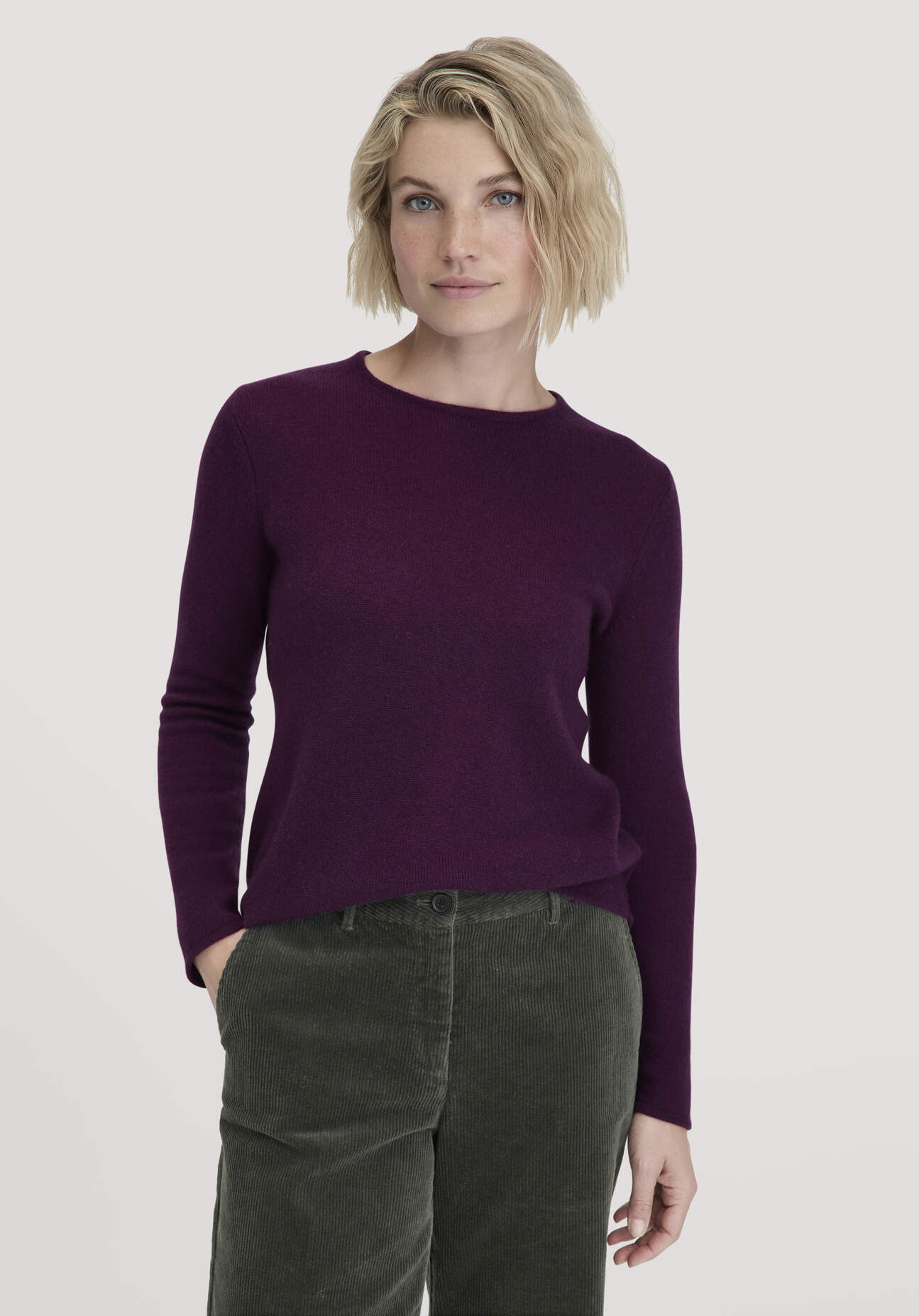 hessnatur Damen Strick Pullover Regular BETTER RECYCLING aus Kaschmir - lila Größe XXL
