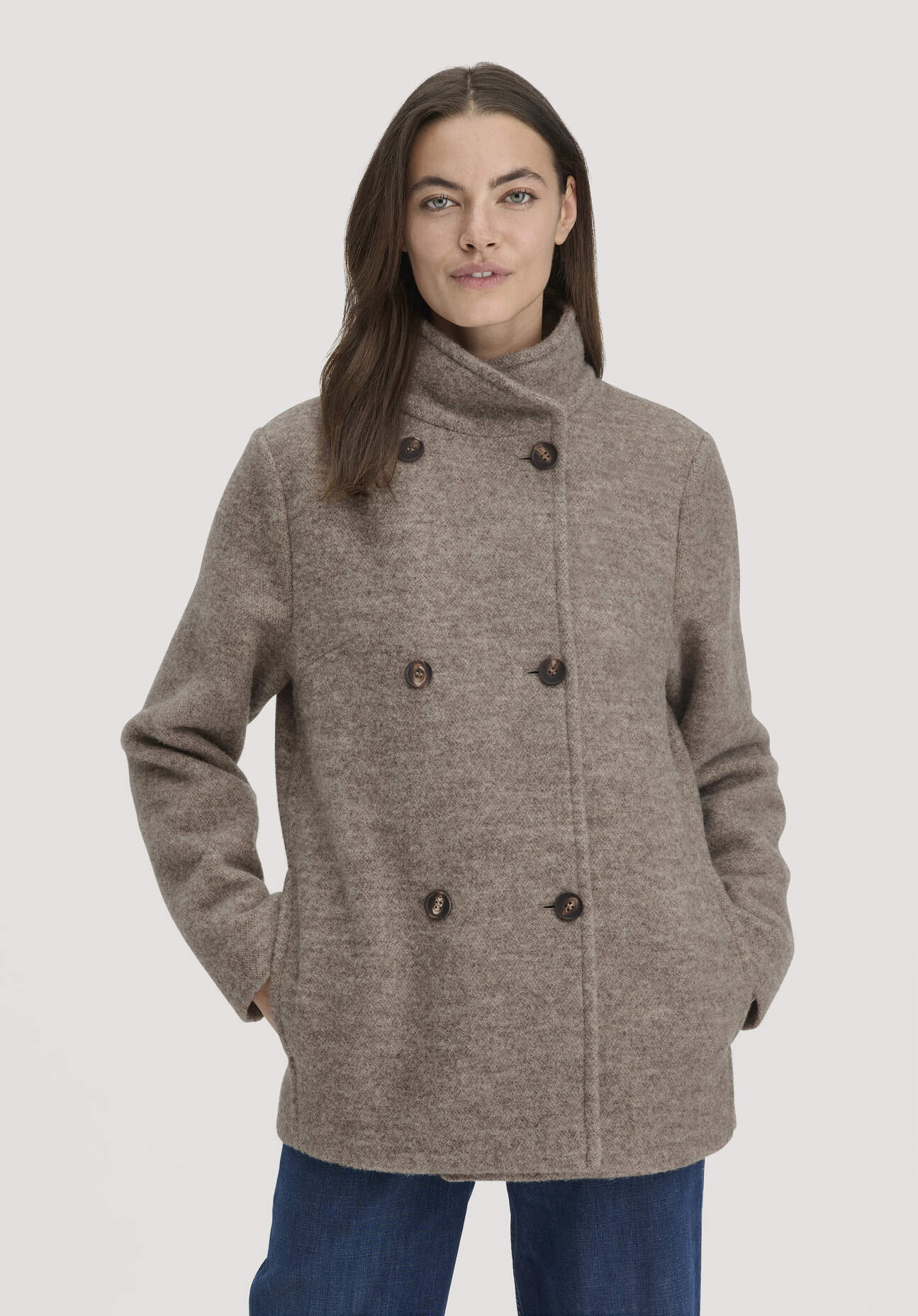 hessnatur Damen Rhön Jacke Relaxed aus regionaler Schurwolle - beige Größe 40