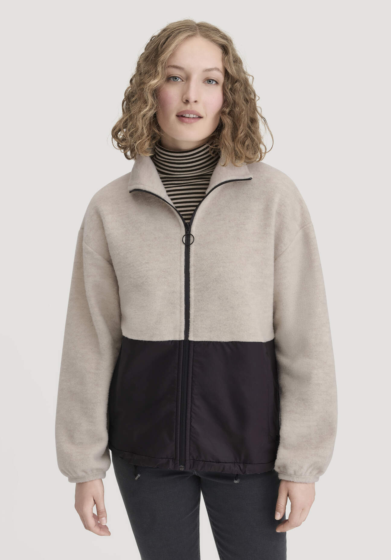 hessnatur Damen Wollfleece Jacke Oversize aus Bio-Merinowolle mit Bio-Baumwolle - beige Größe M