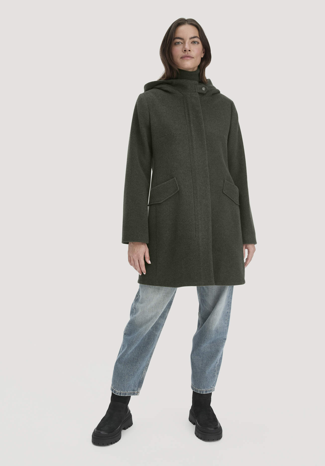 Thumbnail - hessnatur Damen Wollmantel Regular aus Bio-Schurwolle - grün - Größe 38