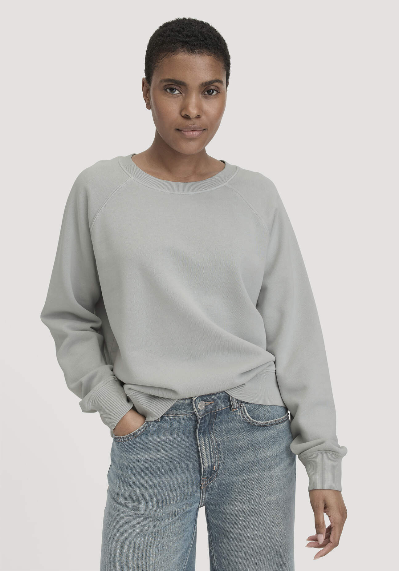 hessnatur Damen Sweatshirt Oversized aus Bio-Baumwolle - grau Größe S