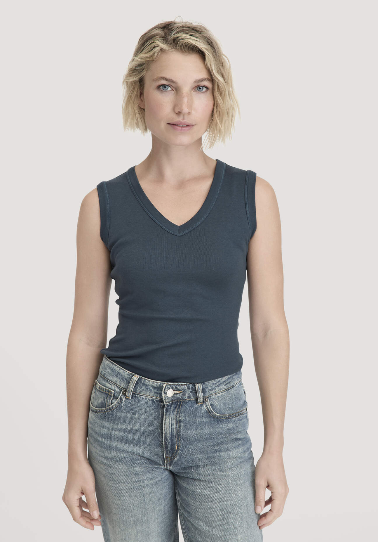 Thumbnail - hessnatur Damen Softrib Top Fitted aus Bio-Baumwolle und TENCEL™ Modal - blau - Größe 38