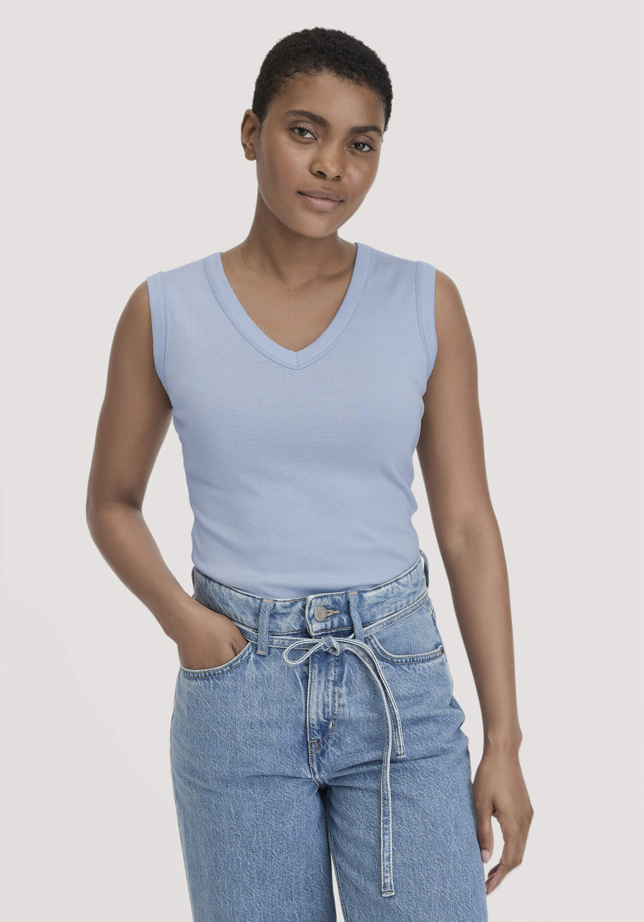 hessnatur Damen Softrib Top Fitted aus Bio-Baumwolle und TENCEL™ Modal - blau Größe 38