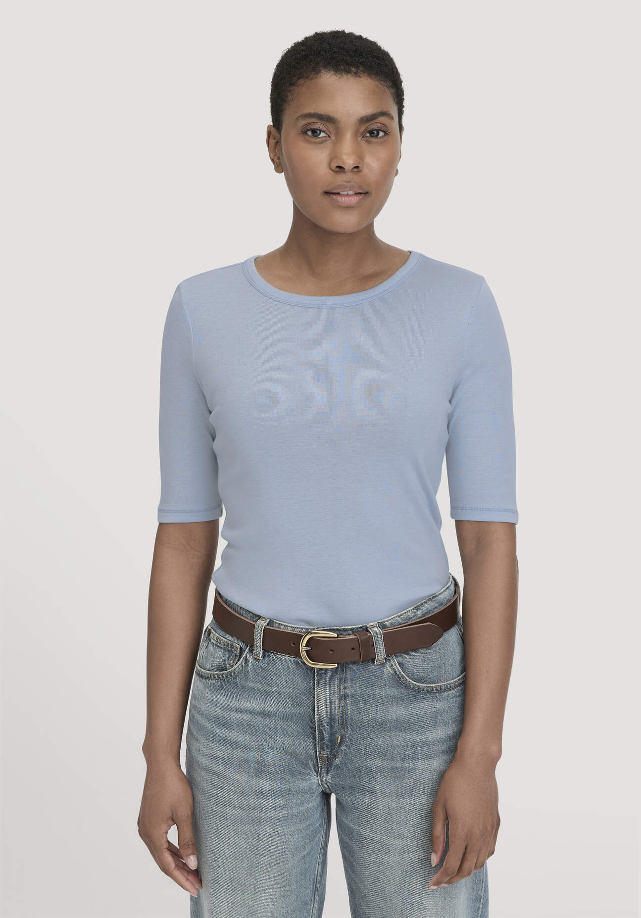 hessnatur Damen Softrib T-Shirt Fitted aus Bio-Baumwolle und TENCEL™ Modal - blau Größe 40
